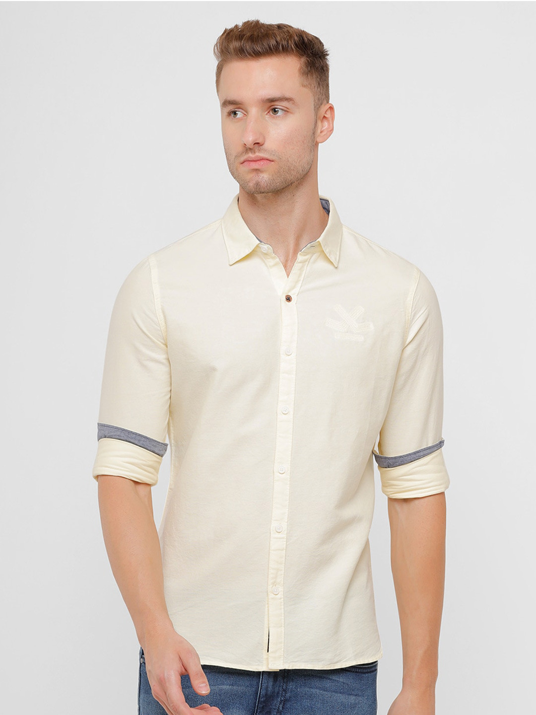 Buy WROGN Men Yellow Slim Fit Cotton Casual Shirt With Oxford Weave