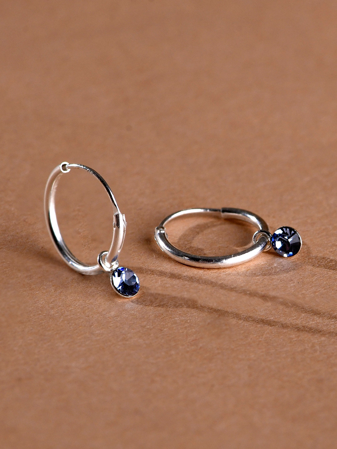 Buy Accessorize Women 925 Pure Sterling Silver Swarovski Blue Crystal Hoop Earring Earrings