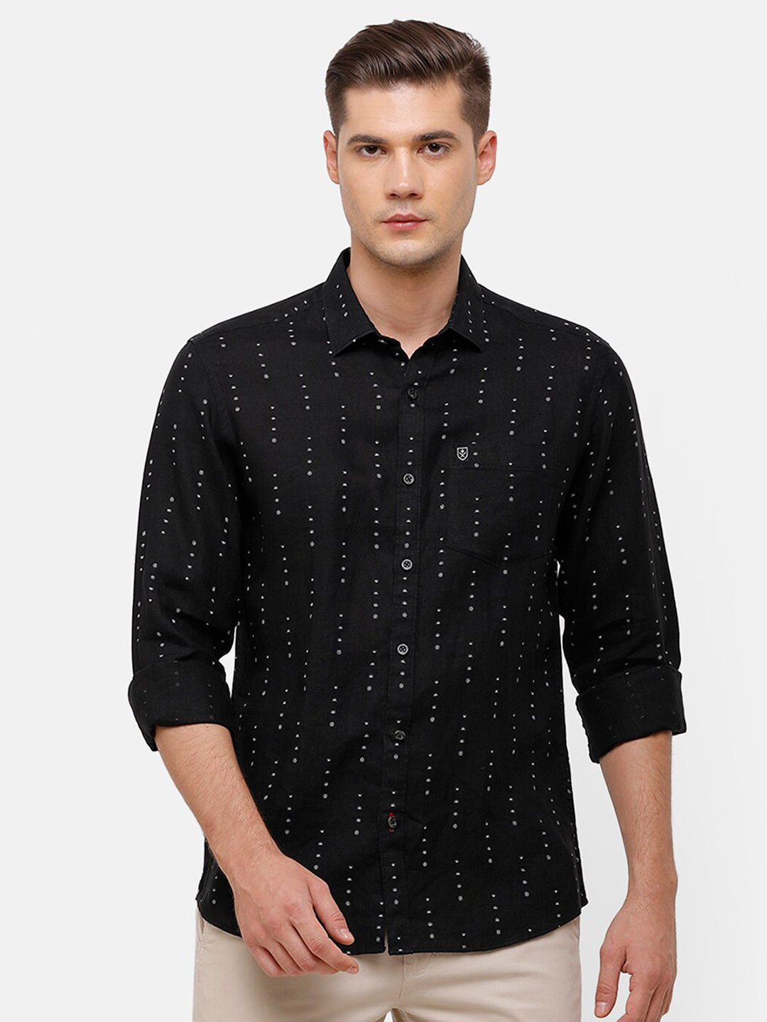 Buy Linen Club Men Black & White Printed Linen Casual Shirt Shirts
