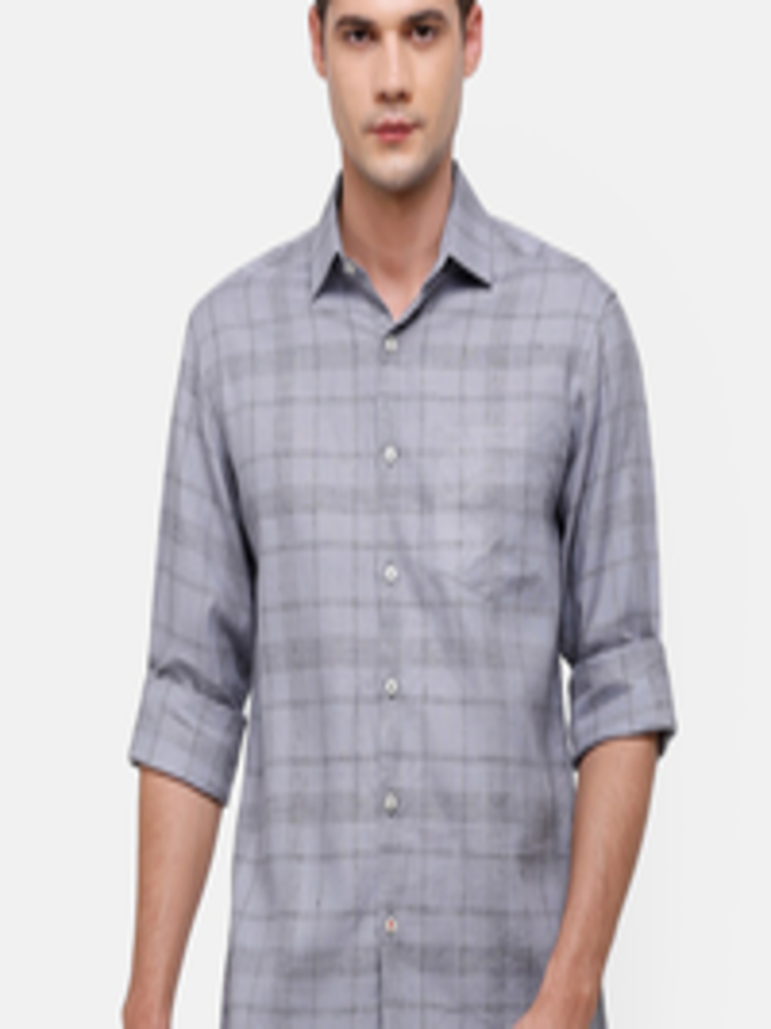Buy Linen Club Men Grey Checked Linen Casual Shirt - Shirts for Men ...