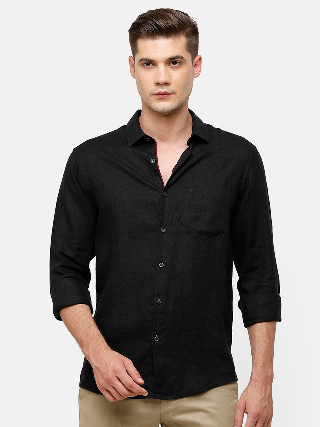 Buy Linen Club Men Black Regular Fit Linen Casual Shirt - Shirts for ...