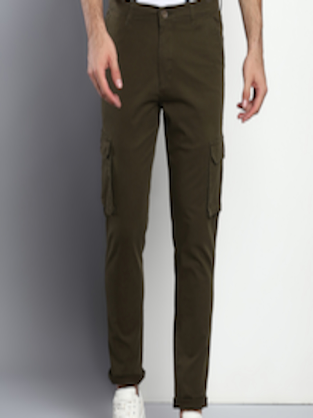 Buy Dennis Lingo Men Olive Green Tapered Fit Cotton Cargos - Trousers ...