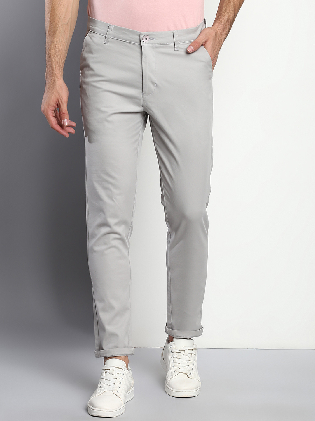 Buy Dennis Lingo Men Grey Tapered Fit Cotton Trousers Trousers for