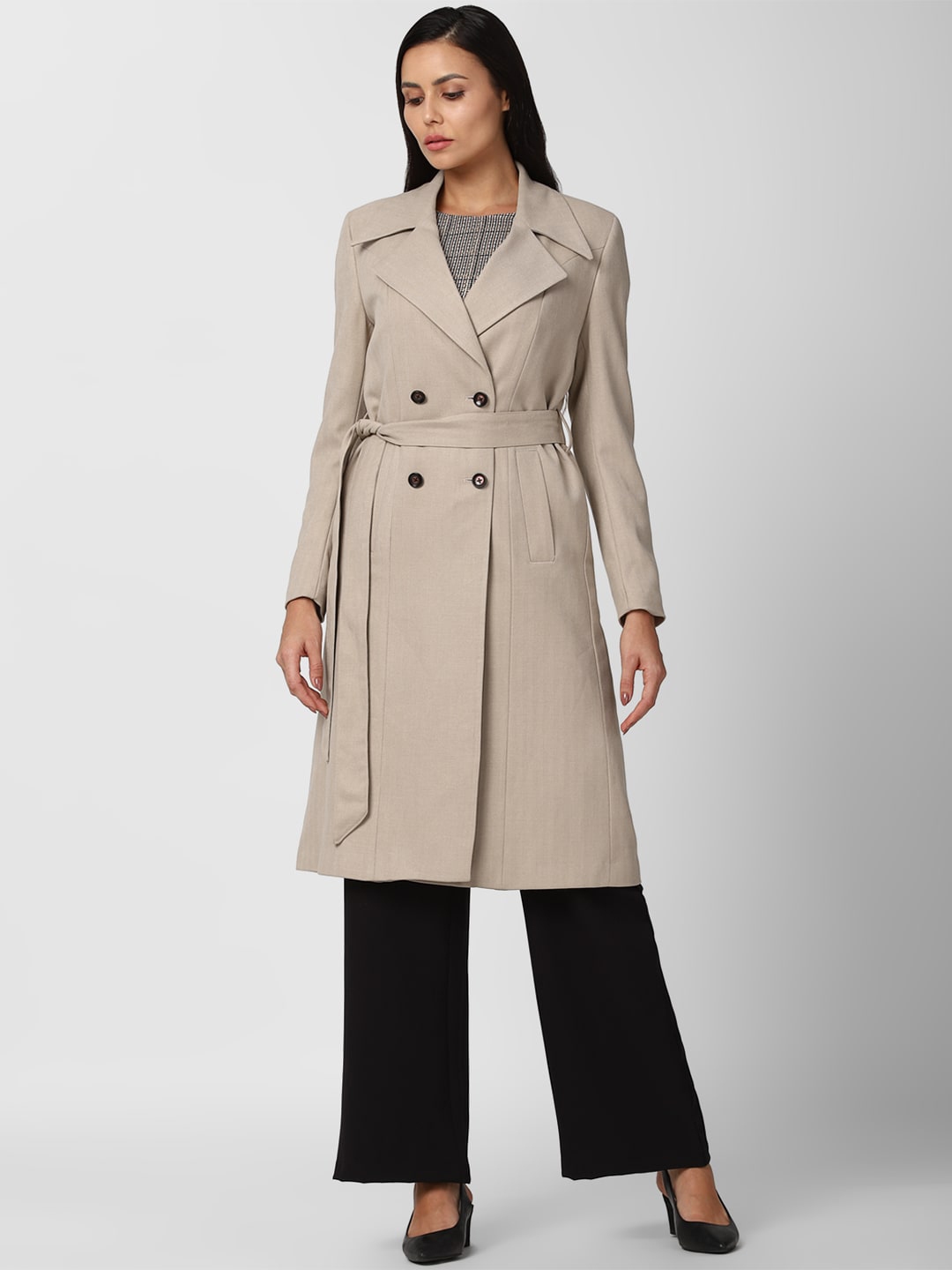 Buy Van Heusen Woman Beige Longline Trench Coat - Coats for Women ...