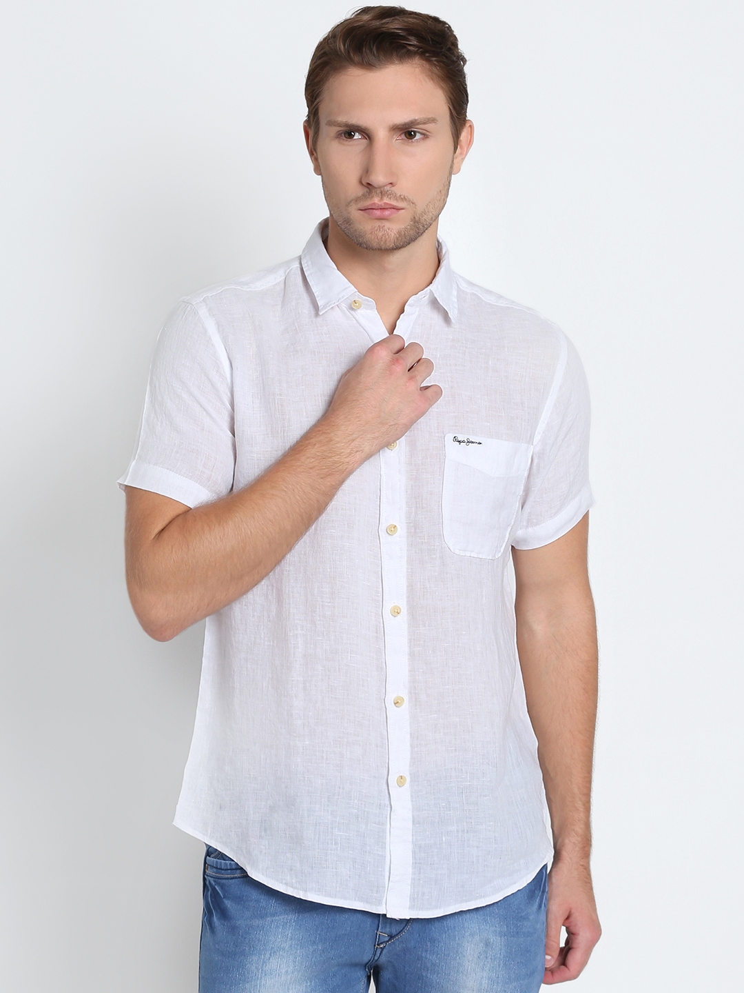Buy Pepe Jeans Men White Linen Tailored Fit Solid Casual Shirt - Shirts ...