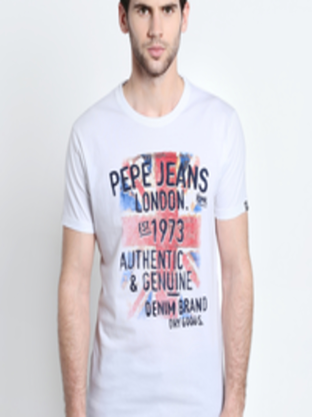 Buy Pepe Jeans Men White Printed Slim Fit Round Neck T Shirt - Tshirts ...