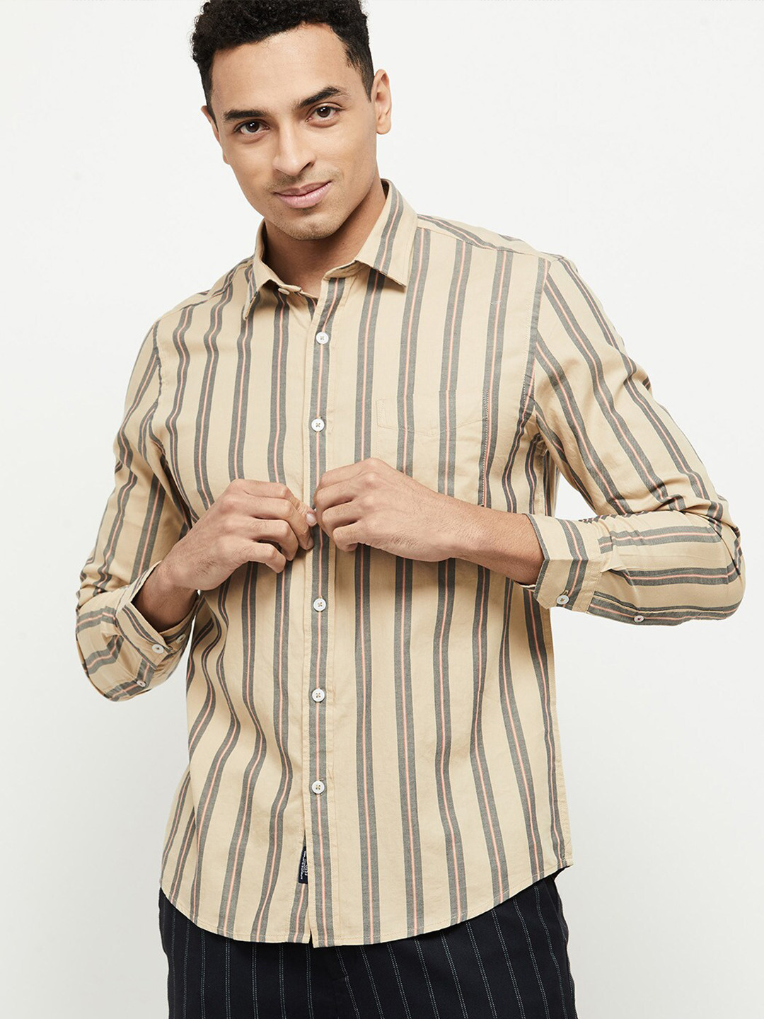 Buy Max Men Beige Striped Casual Shirt Shirts for Men 17465428 Myntra
