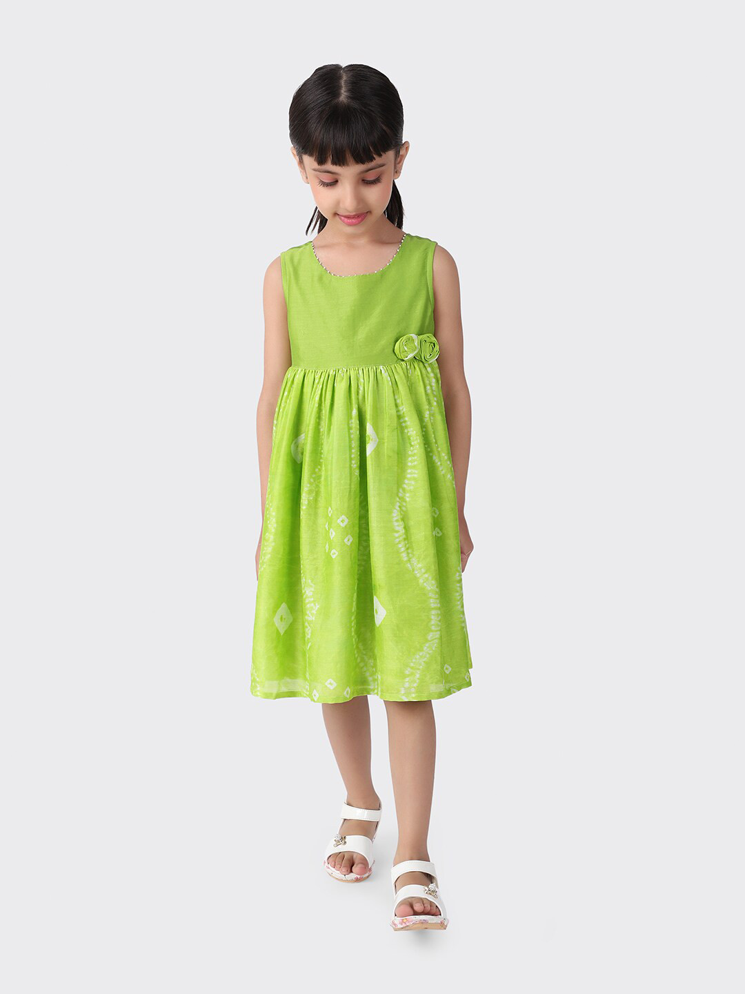Buy Fabindia Girls Lime Green Cotton Fit And Flare Dress Dresses for