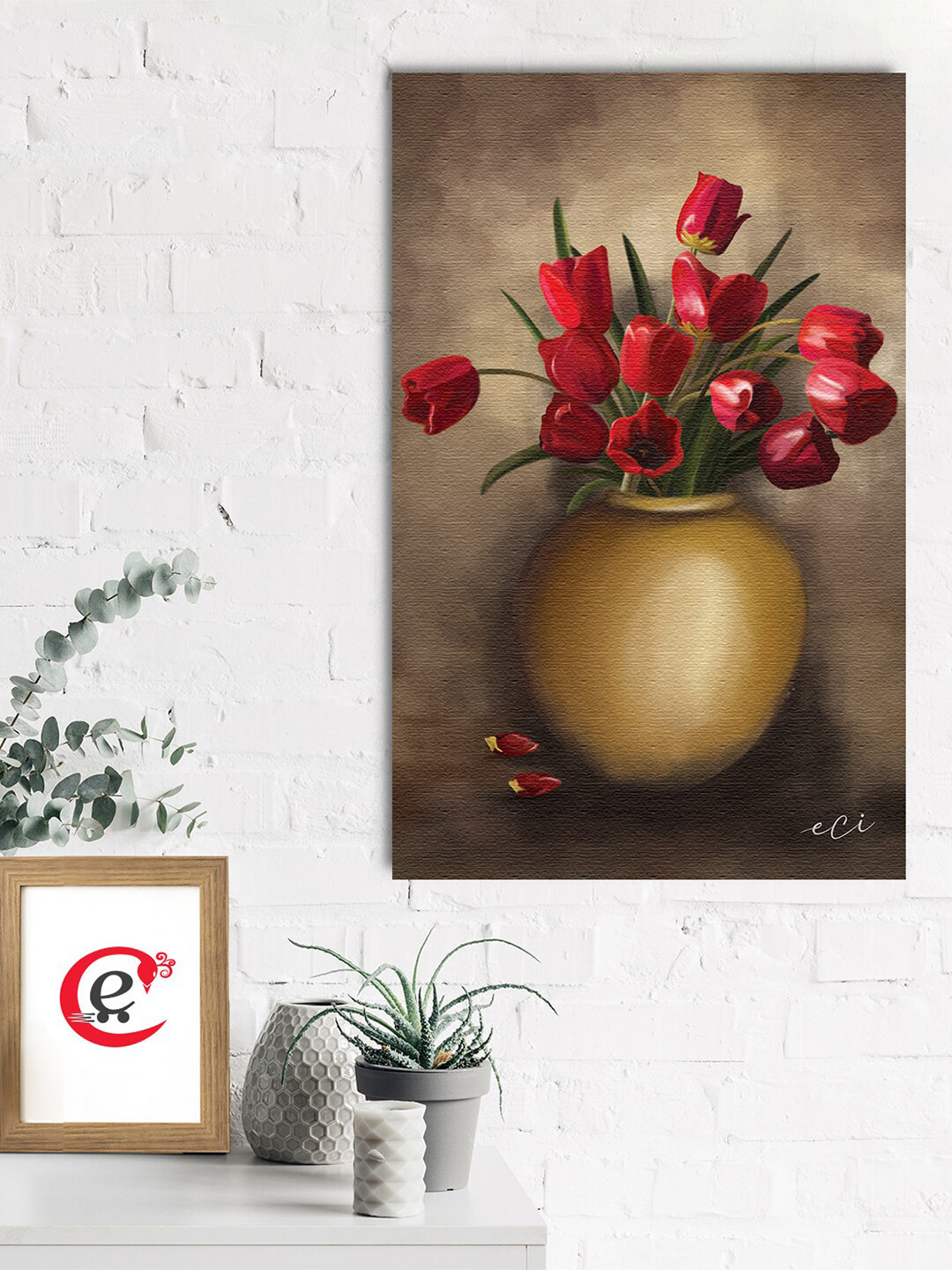 Buy ECraftIndia Brown & Red Beautiful Red Rose Flower Vase Original