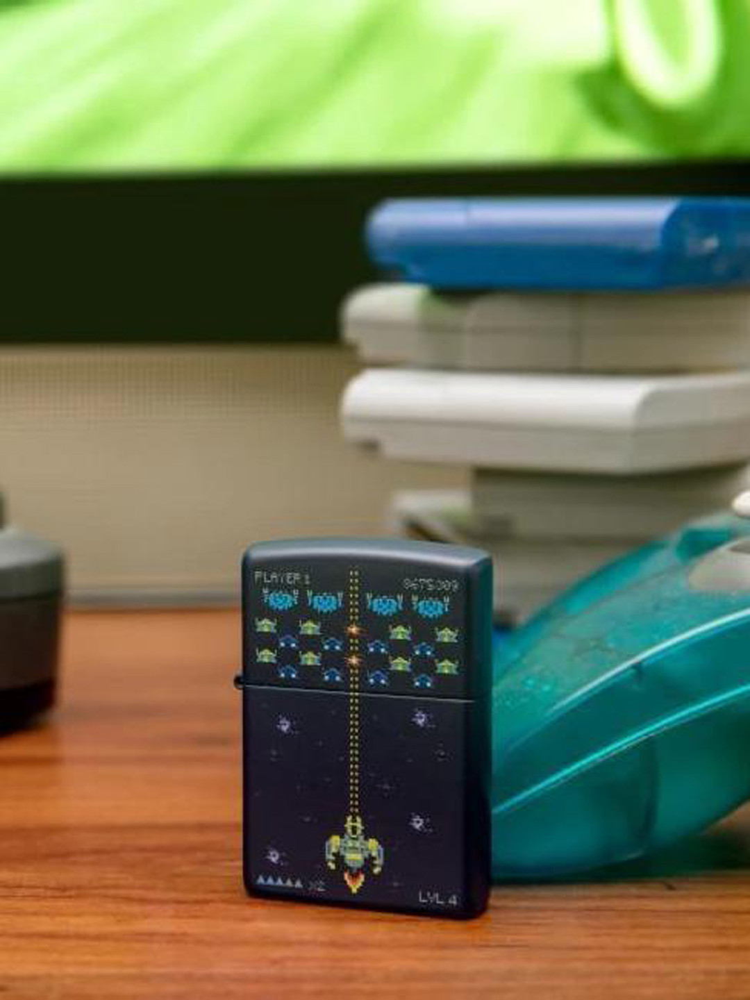 Buy Zippo Silver Toned & Navy Blue Pixel Game Design Pocket Lighter