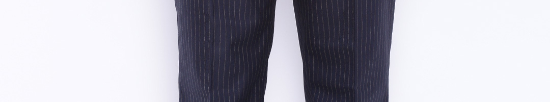 Buy SUITLTD Navy Striped Slim Fit Formal Trousers - Trousers for Men ...