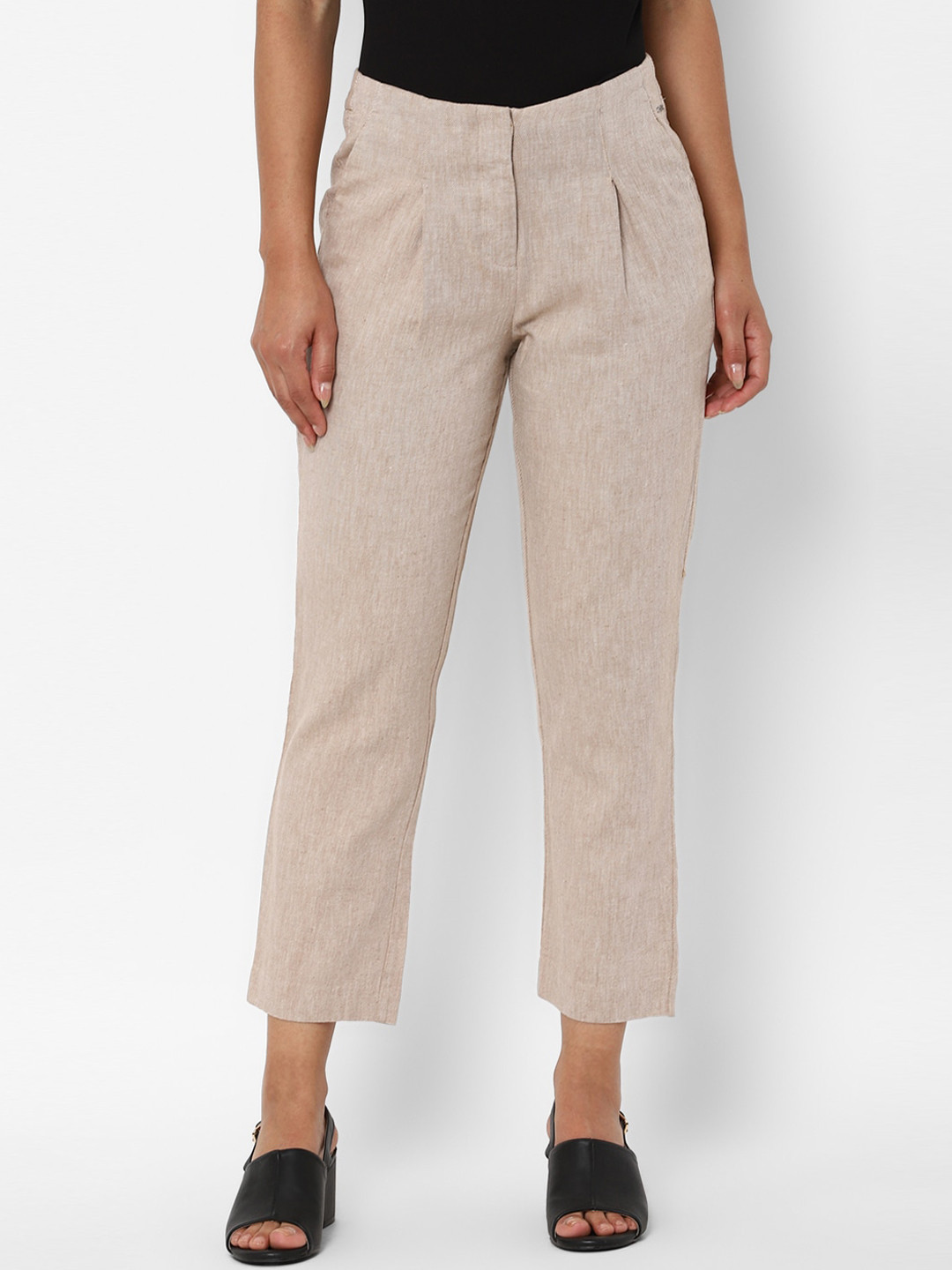 Buy Allen Solly Woman Women Beige Pleated Trousers Trousers for Women