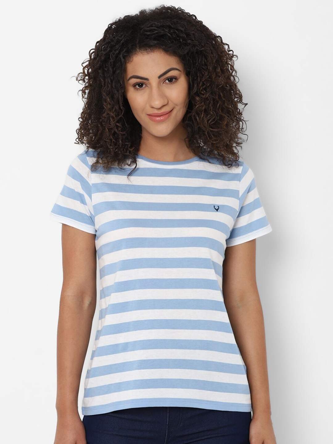 Buy Allen Solly Woman Women Blue Striped Cotton T Shirt Tshirts For buy-allen-solly-woman-women-blue-striped-cotton-t-shirt-tshirts-for