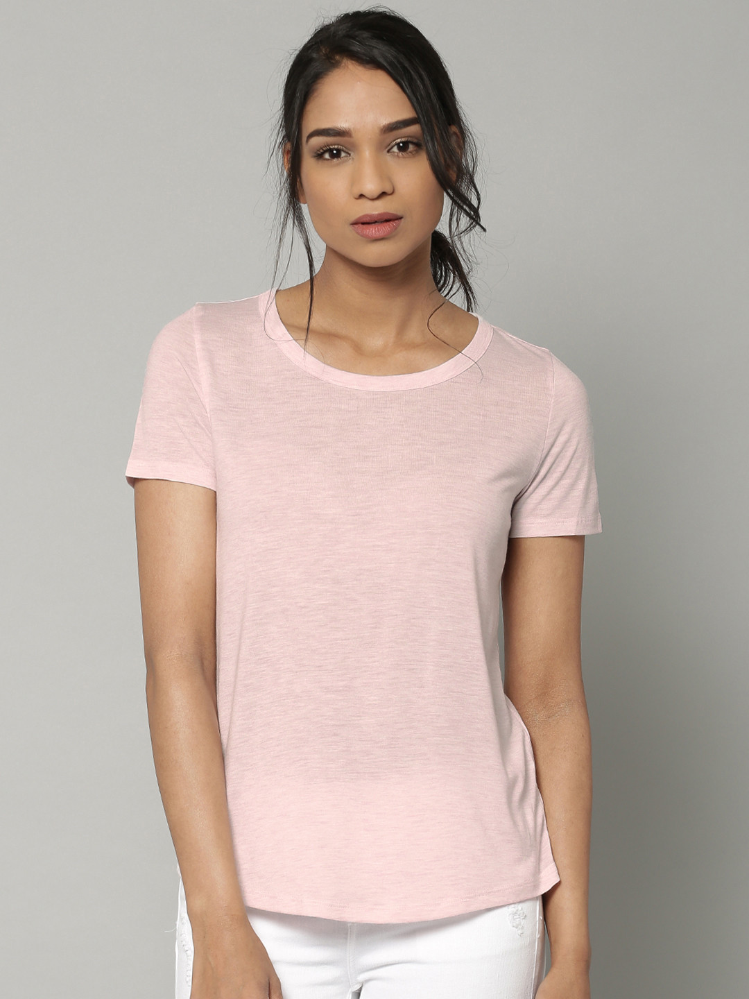Buy Marks & Spencer Women Pink Solid Round Neck T Shirt Tshirts for
