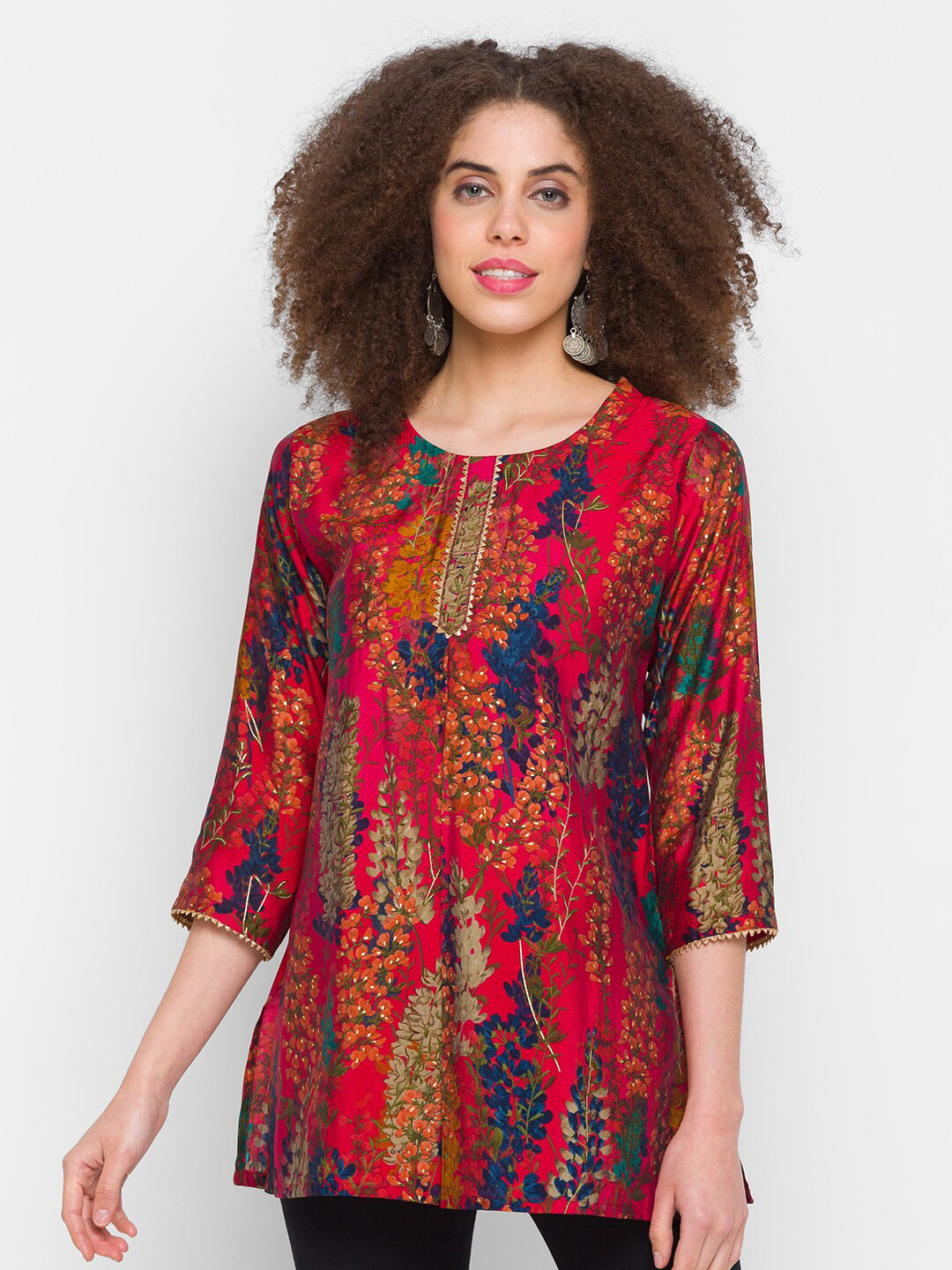Vivo Takali Tunic Top in Satin - Mustard / Red Arisi Print main image 0