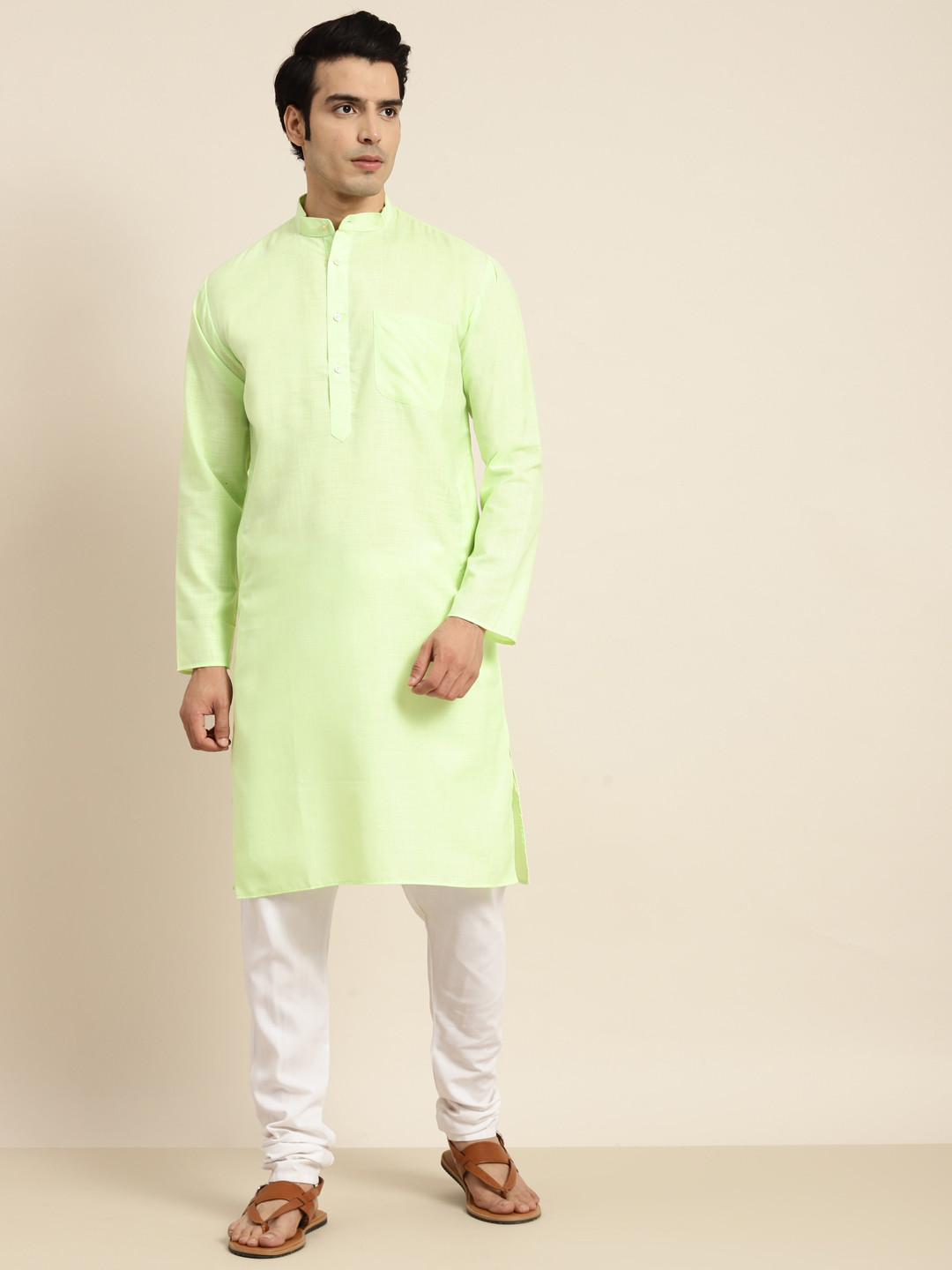 Buy Anug By SOJANYA Men Green Band Collar Kurta Kurtas for Men