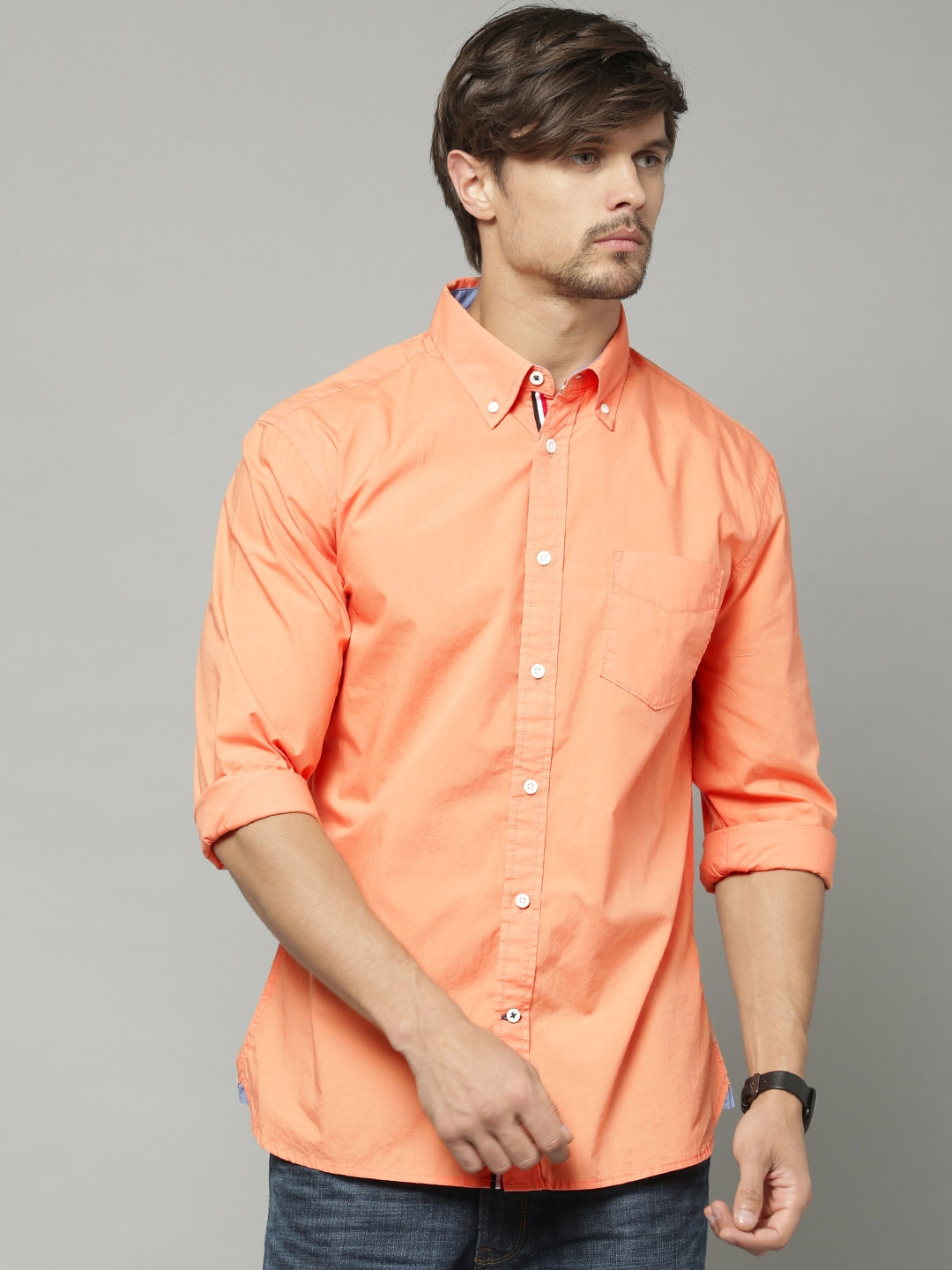 Buy Marks & Spencer Orange Tailored Fit Casual Shirt - Shirts for Men ...