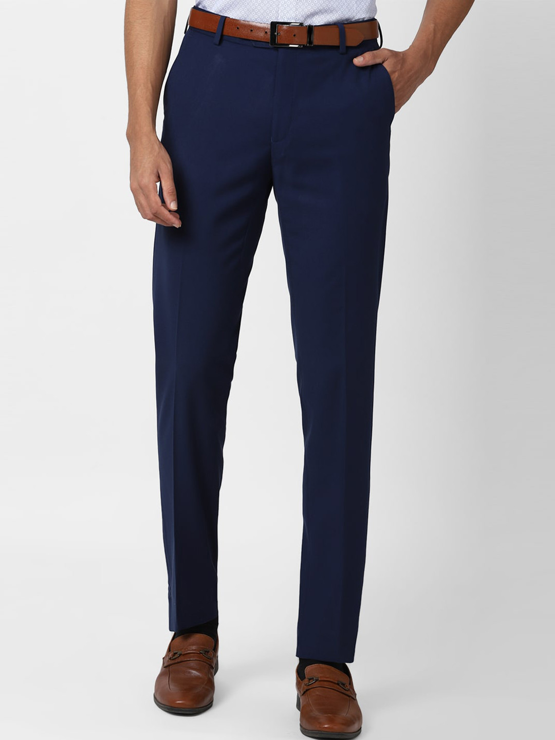 Buy Peter England Elite Men Navy Blue Slim Fit Trousers Trousers for