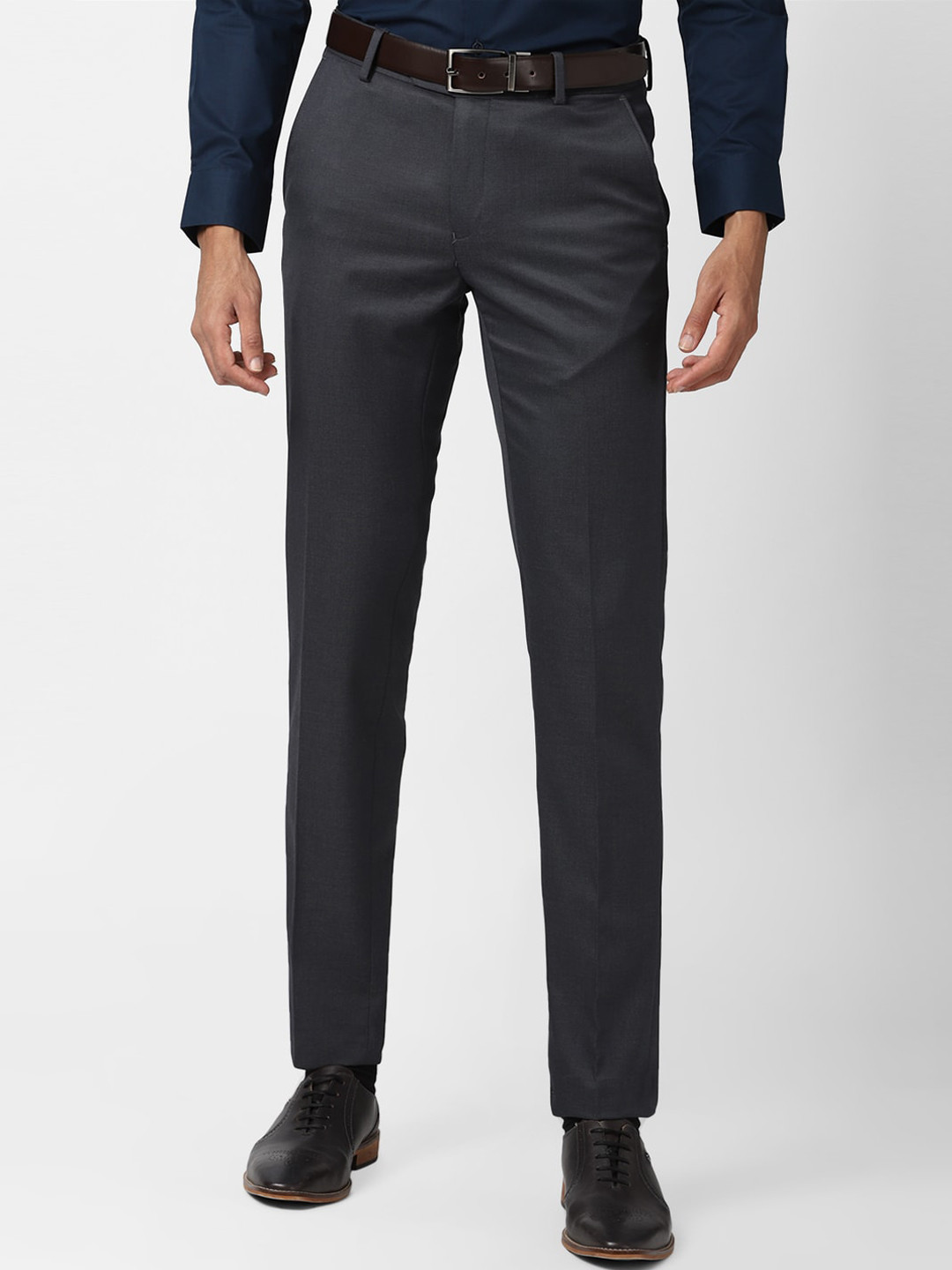 Buy Peter England Elite Men Grey Slim Fit Trousers - Trousers for Men ...