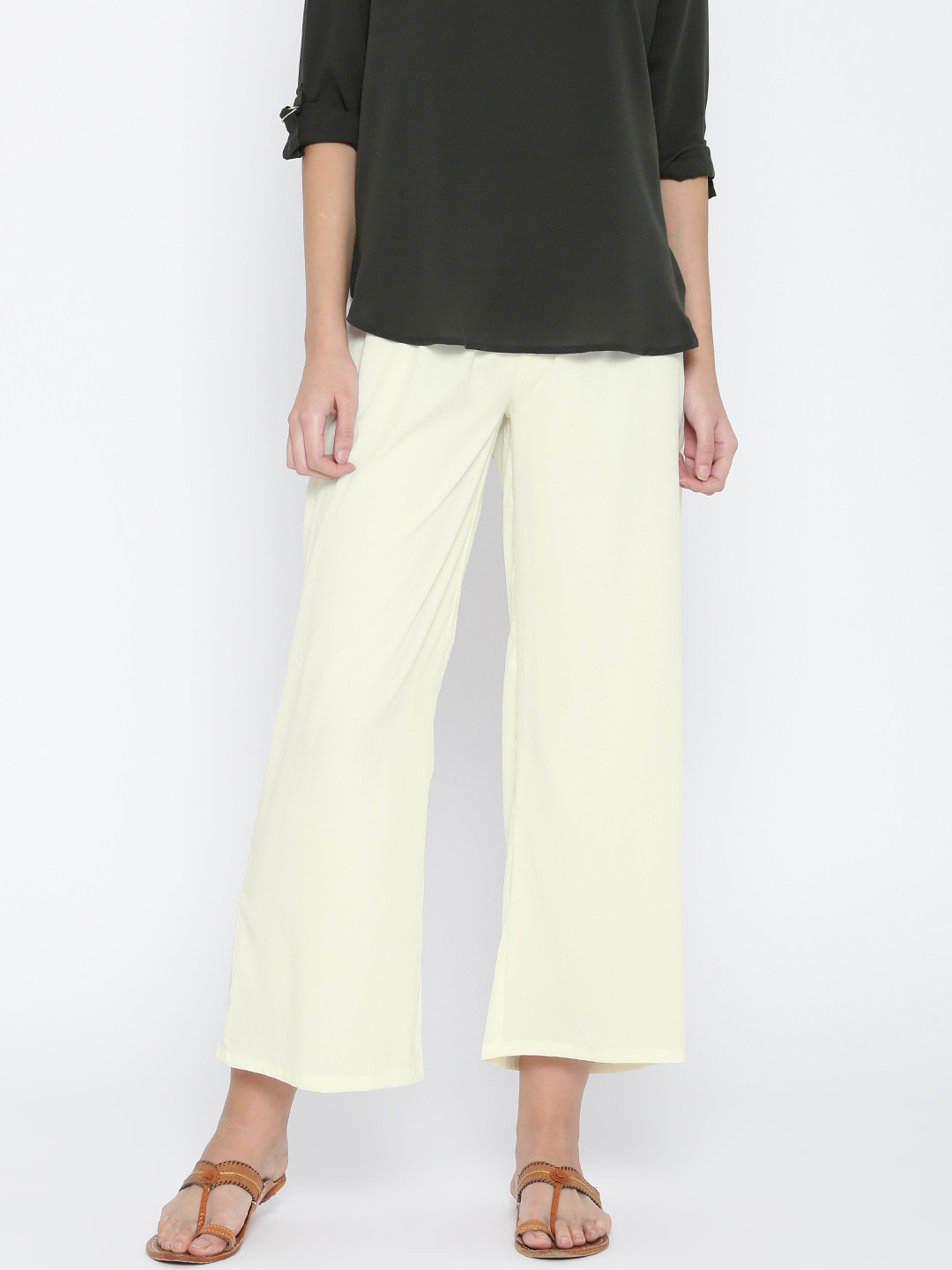 Buy AURELIA Off White Ankle Length Palazzo Trousers Palazzos for Women 1749160 Myntra