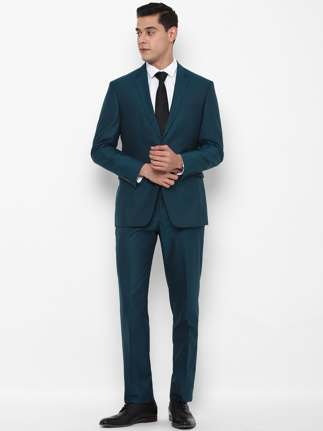 Buy Allen Solly Men Green Solid Slim Fit Two Piece Formal Suit Suits