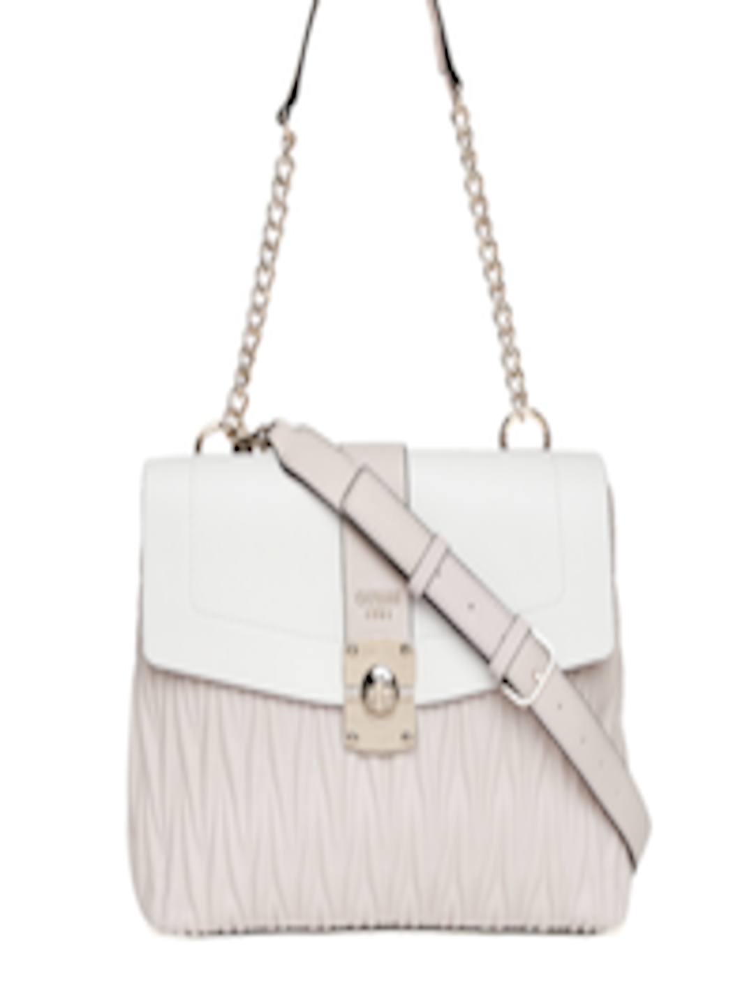 Buy GUESS Off White & Beige Textured Shoulder Bag With Sling Strap ...