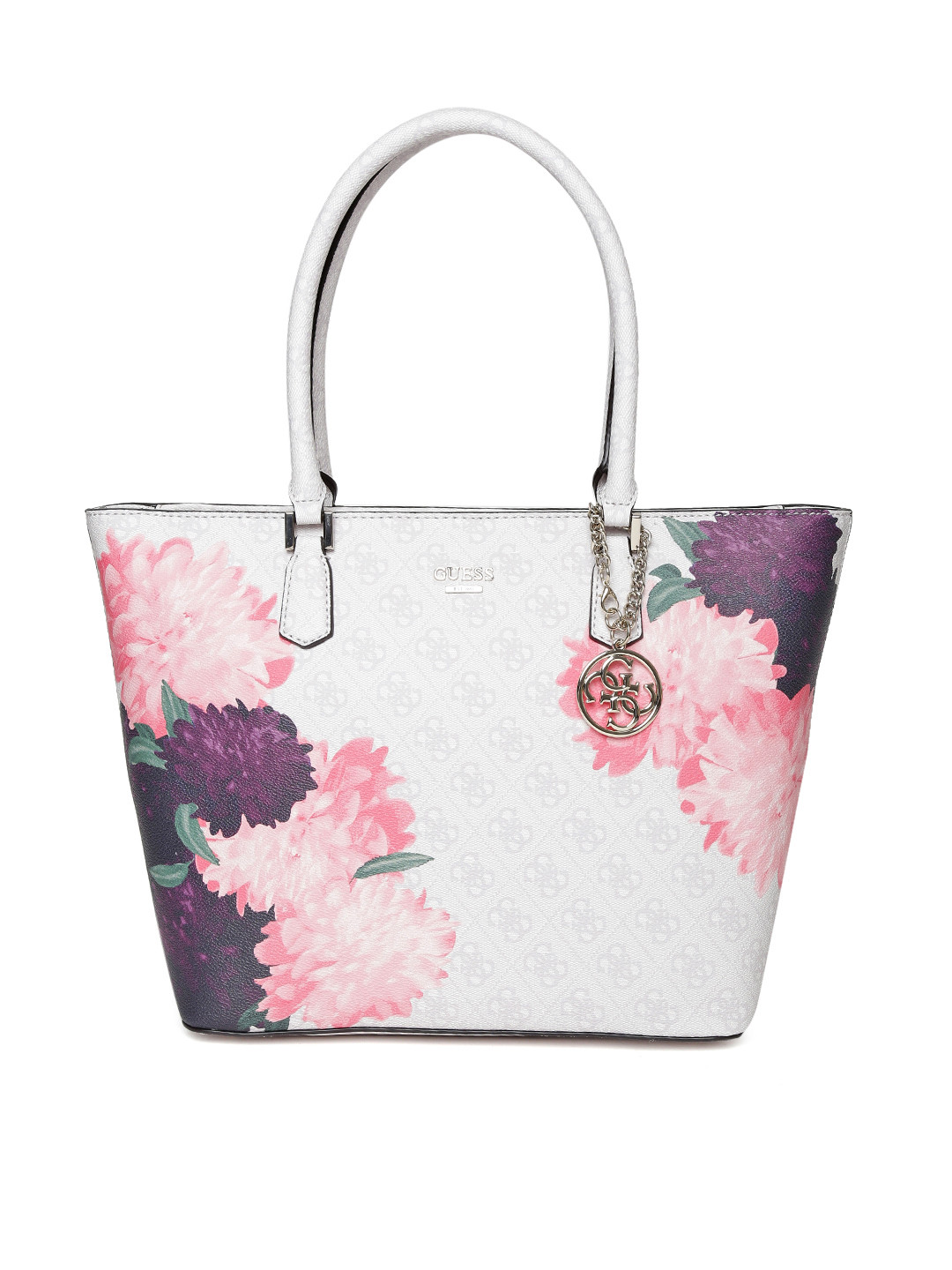Buy GUESS Grey & Pink Floral Print Shoulder Bag Handbags for Women
