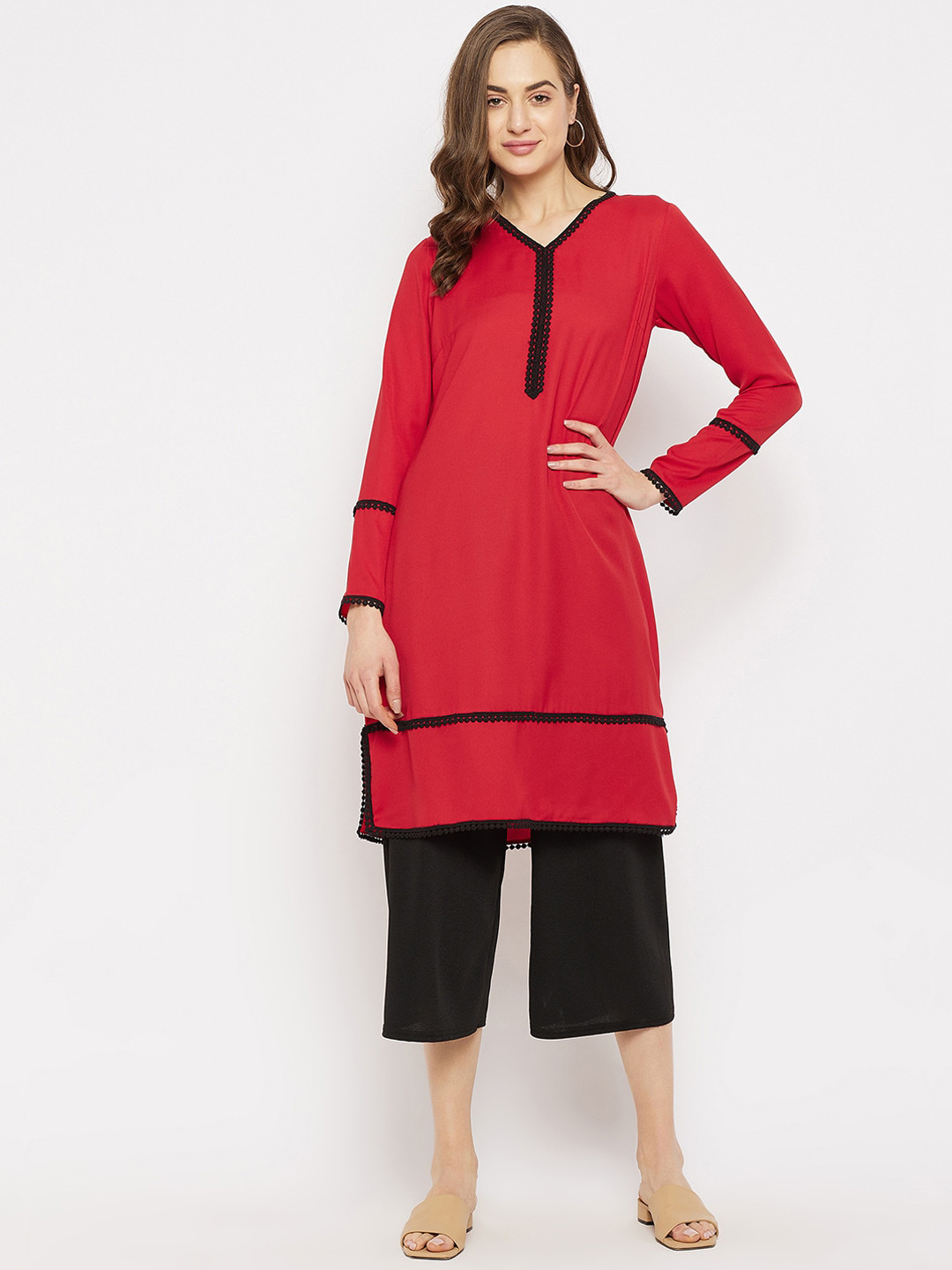 Women Black & Red Kurta with Trousers main image 1