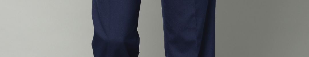 Buy Marks & Spencer Men Blue Solid Regular Fit Formal Trousers ...