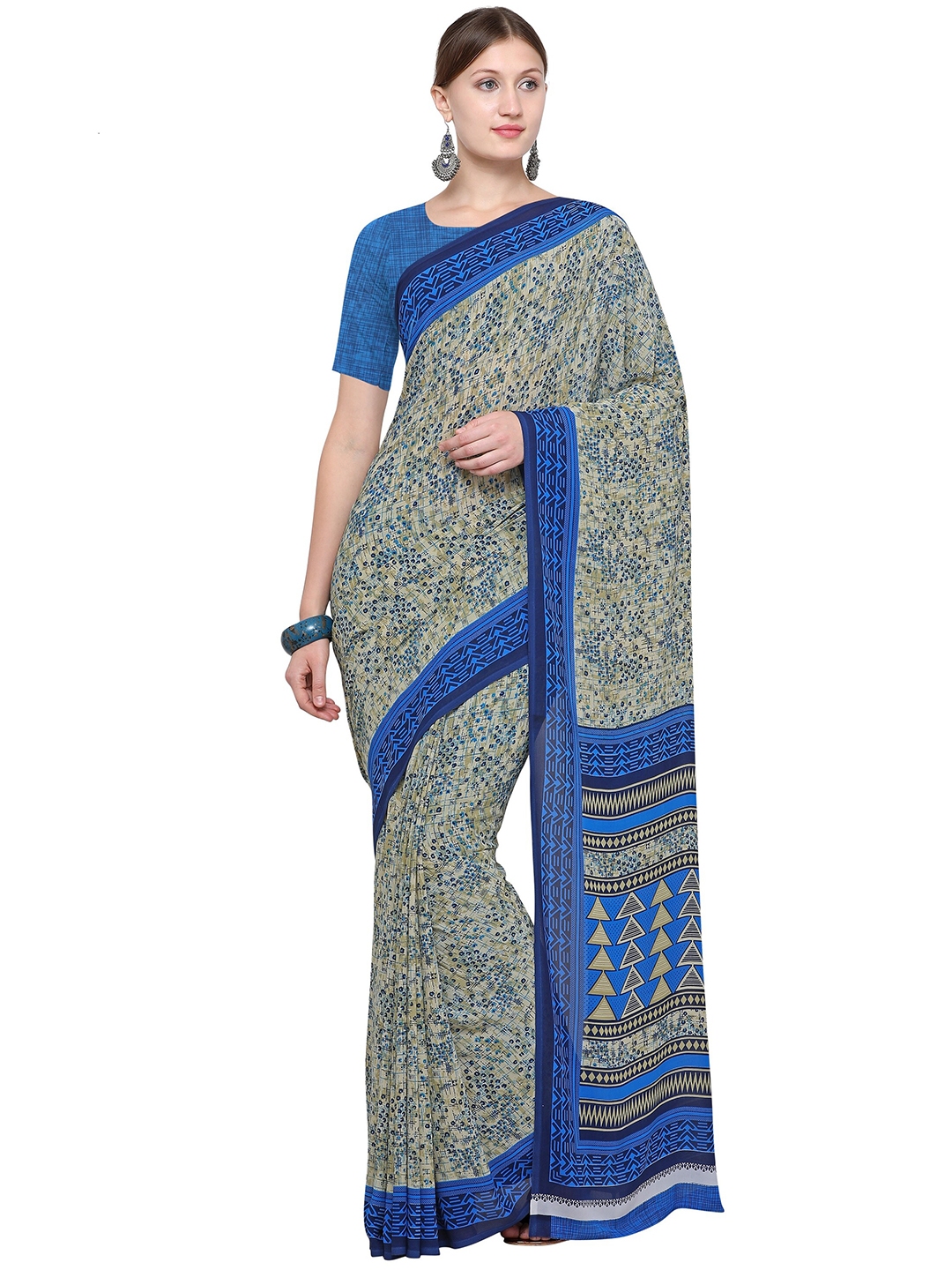 Buy Sangria Blue &amp; Green Printed Pure Chiffon Saree - Sarees for Women ...