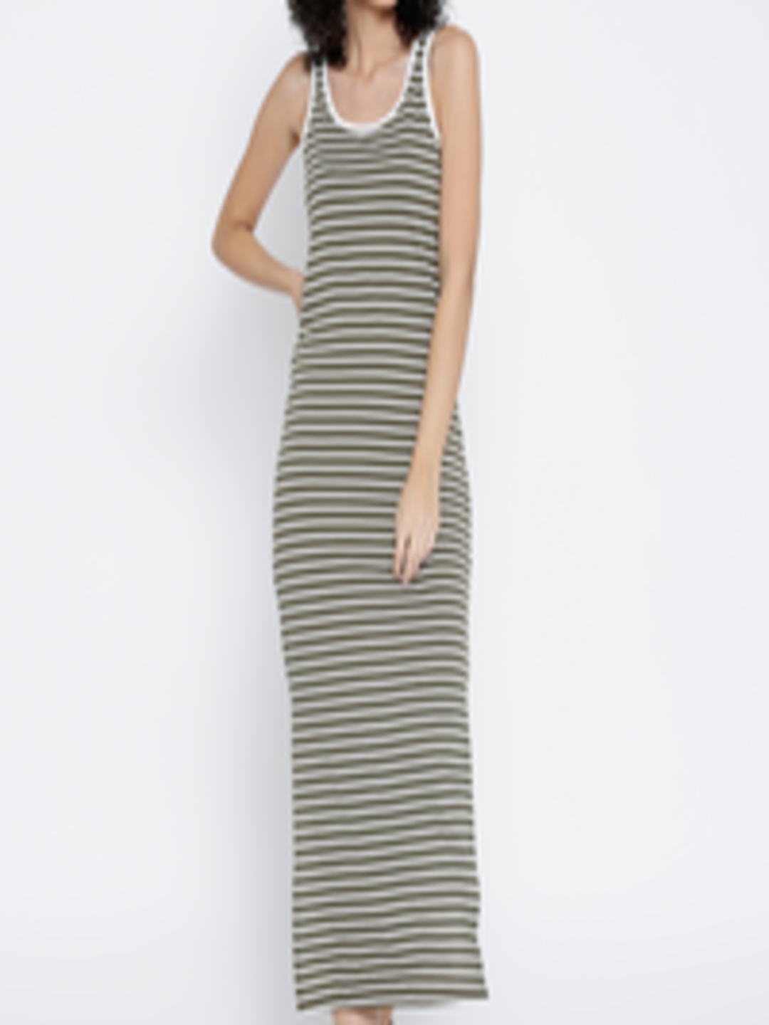 Buy Vero Moda Women Olive Green Striped Maxi Dress - Dresses for Women ...