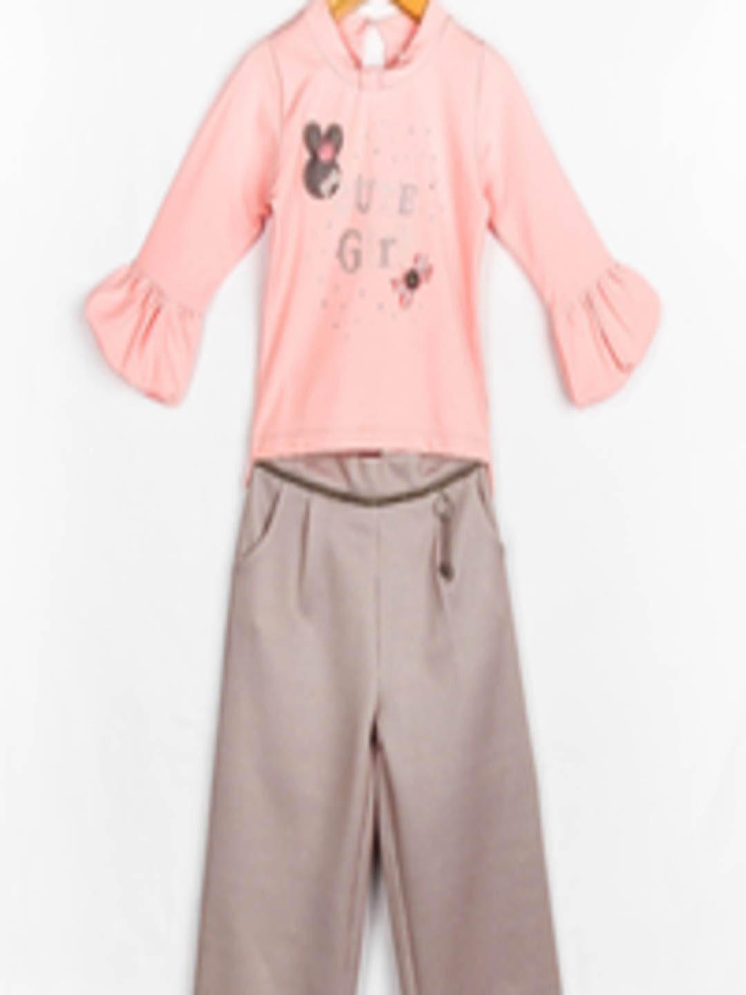 Buy Peppermint Girls Peach Coloured & Brown Embellished Top With ...