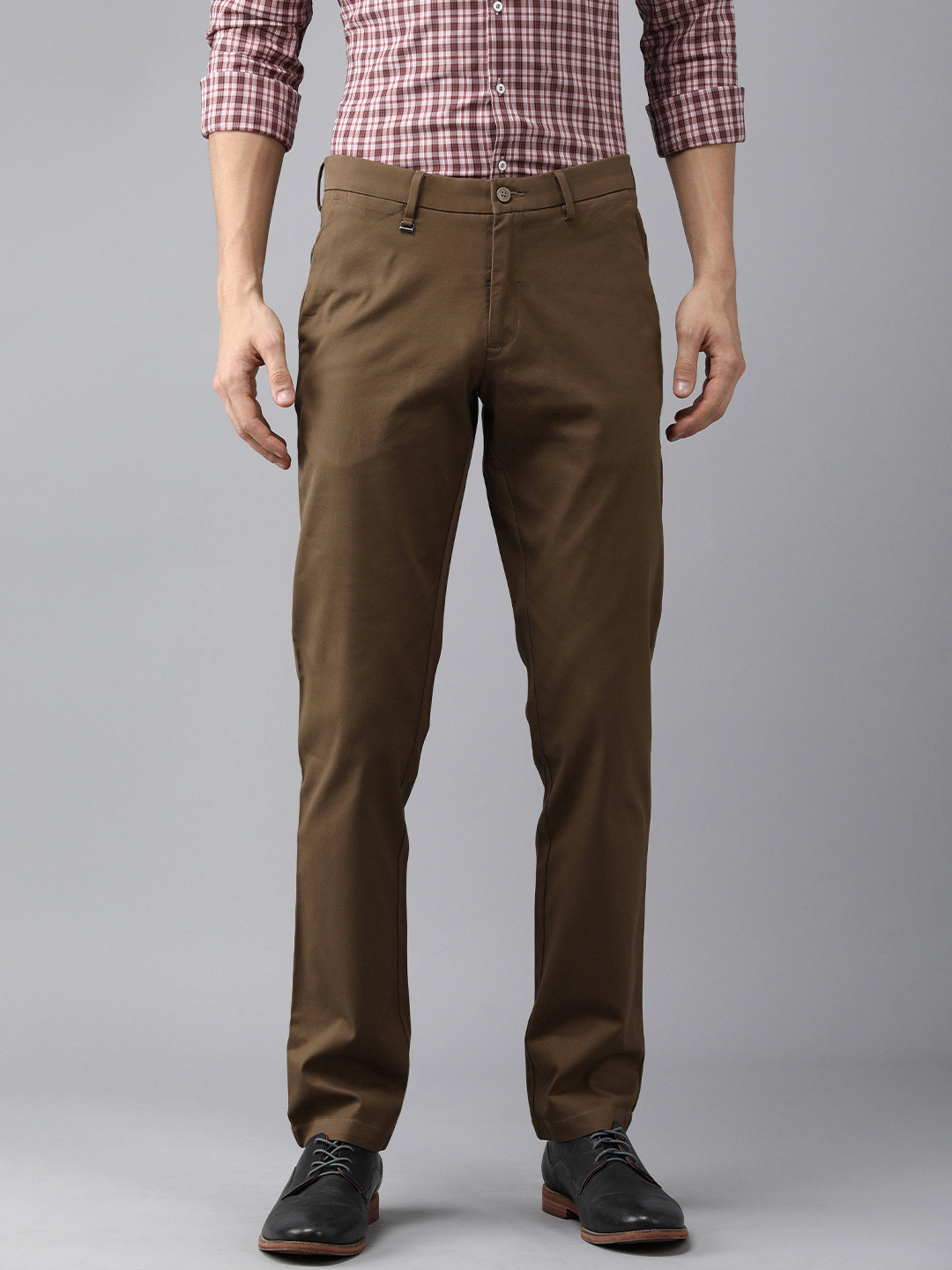 Buy Van Heusen Men Khaki Solid Slim Fit Trousers Trousers for Men