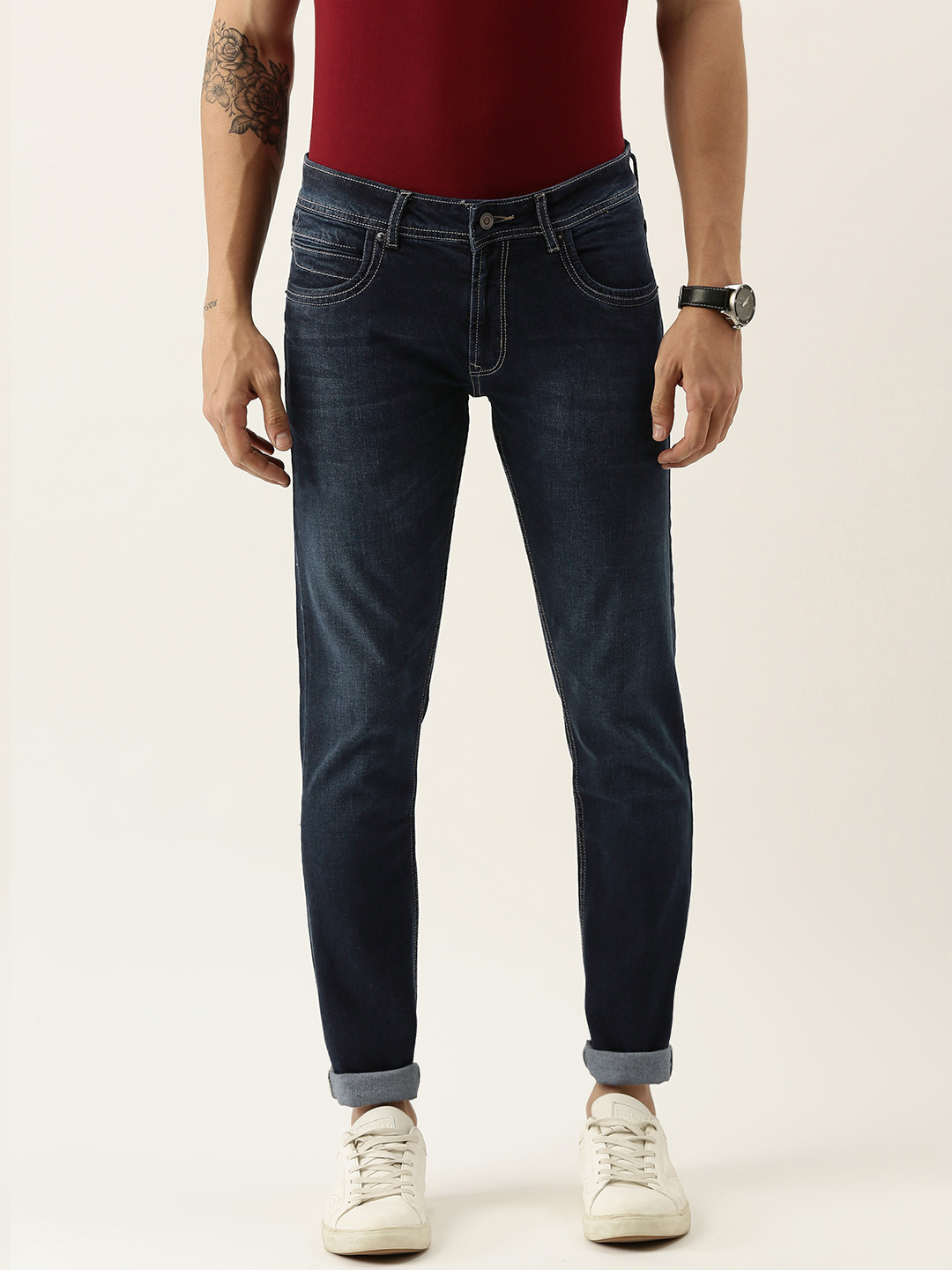 Buy Peter England Casuals Men Blue Skinny Fit Light Fade Stretchable