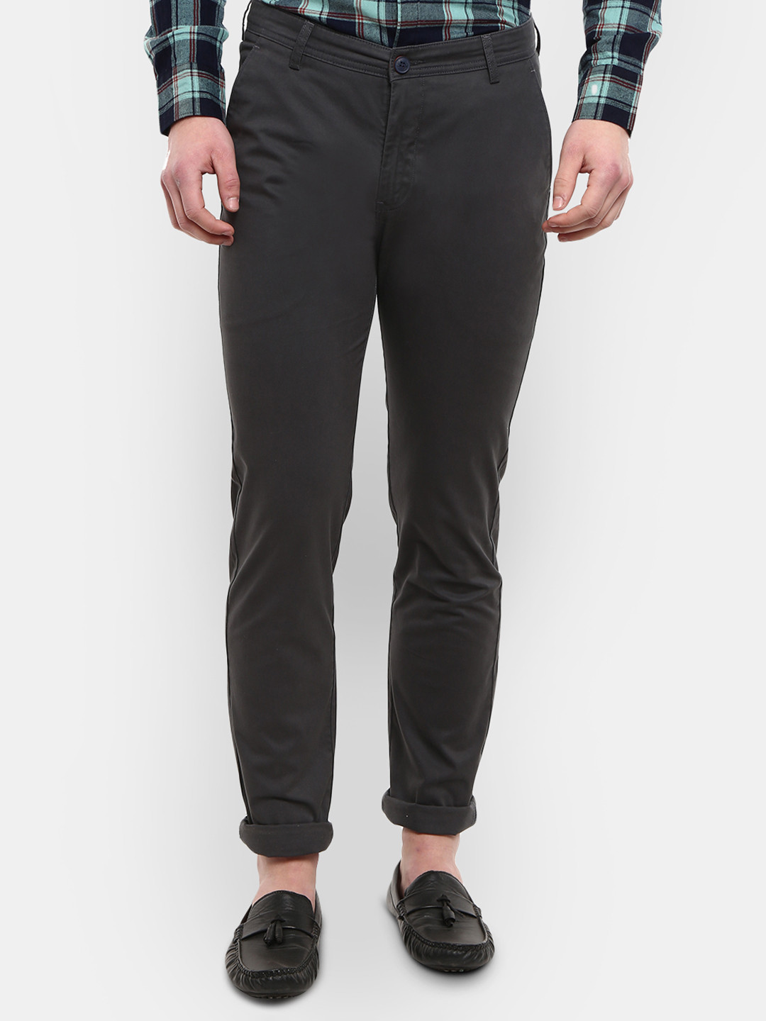 Buy V Mart Men Grey Slim Fit Easy Wash Cotton Chinos - Trousers for Men ...