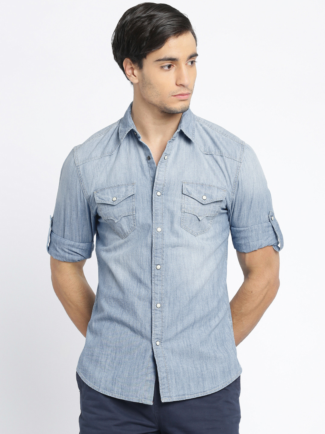 Buy Jack & Jones Men Blue Slim Fit Solid Denim Shirt Shirts for Men