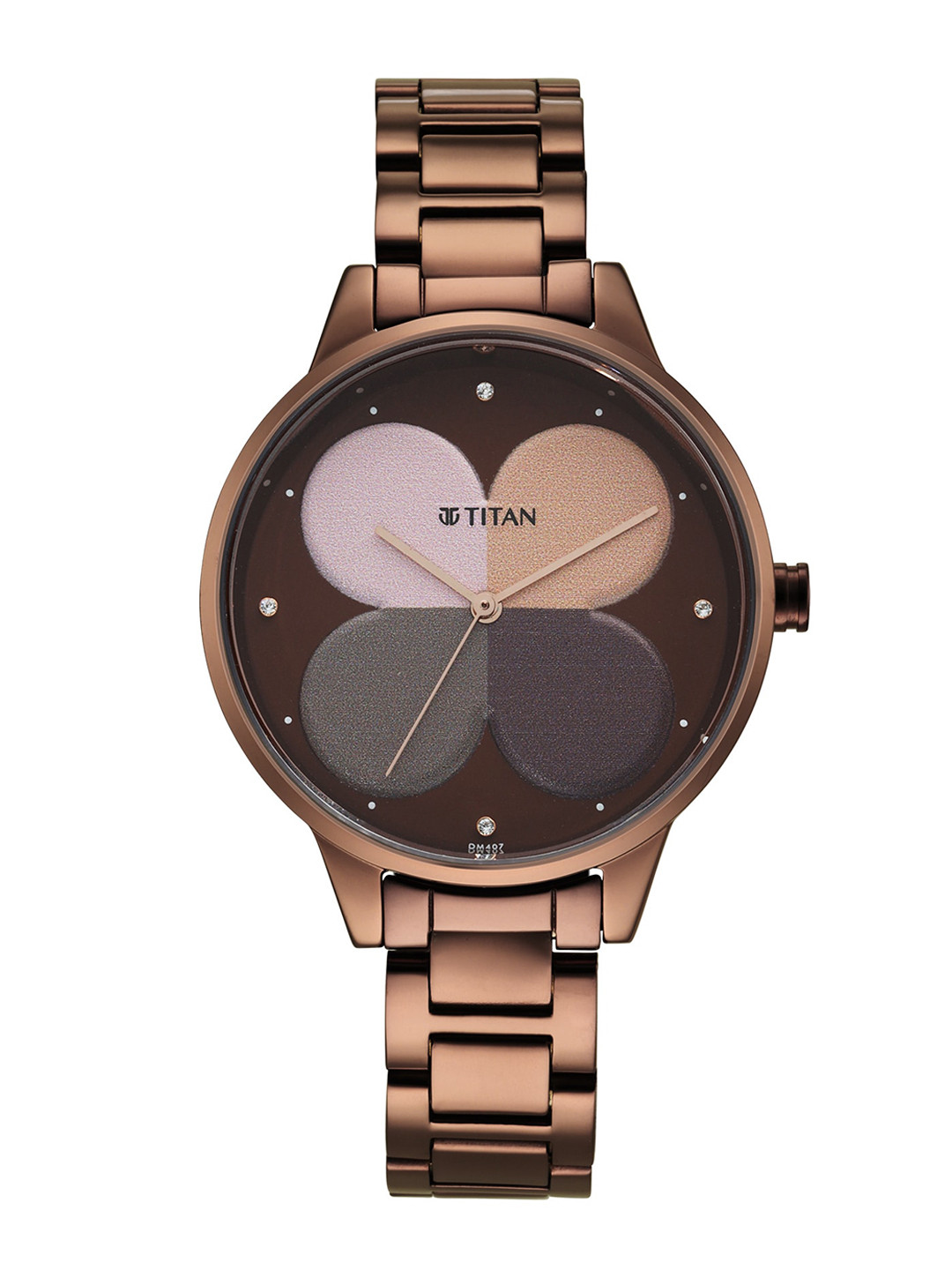 Buy Titan Women Brown Embellished Dial & Stainless Steel Bracelet Style