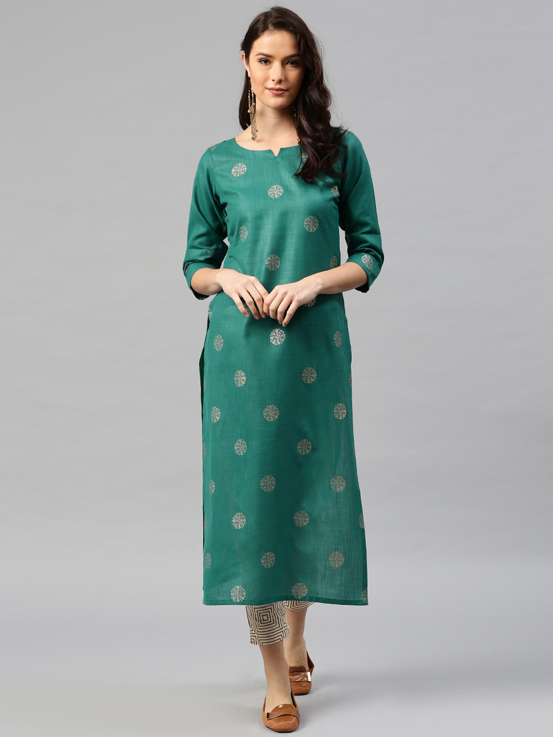 Women's Green Printed A-Line Kurta
