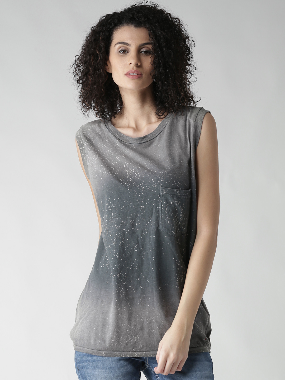 Buy Tommy Hilfiger Women Grey Printed Round Neck Sleeveless T Shirt - Tshirts for Women 1752992 