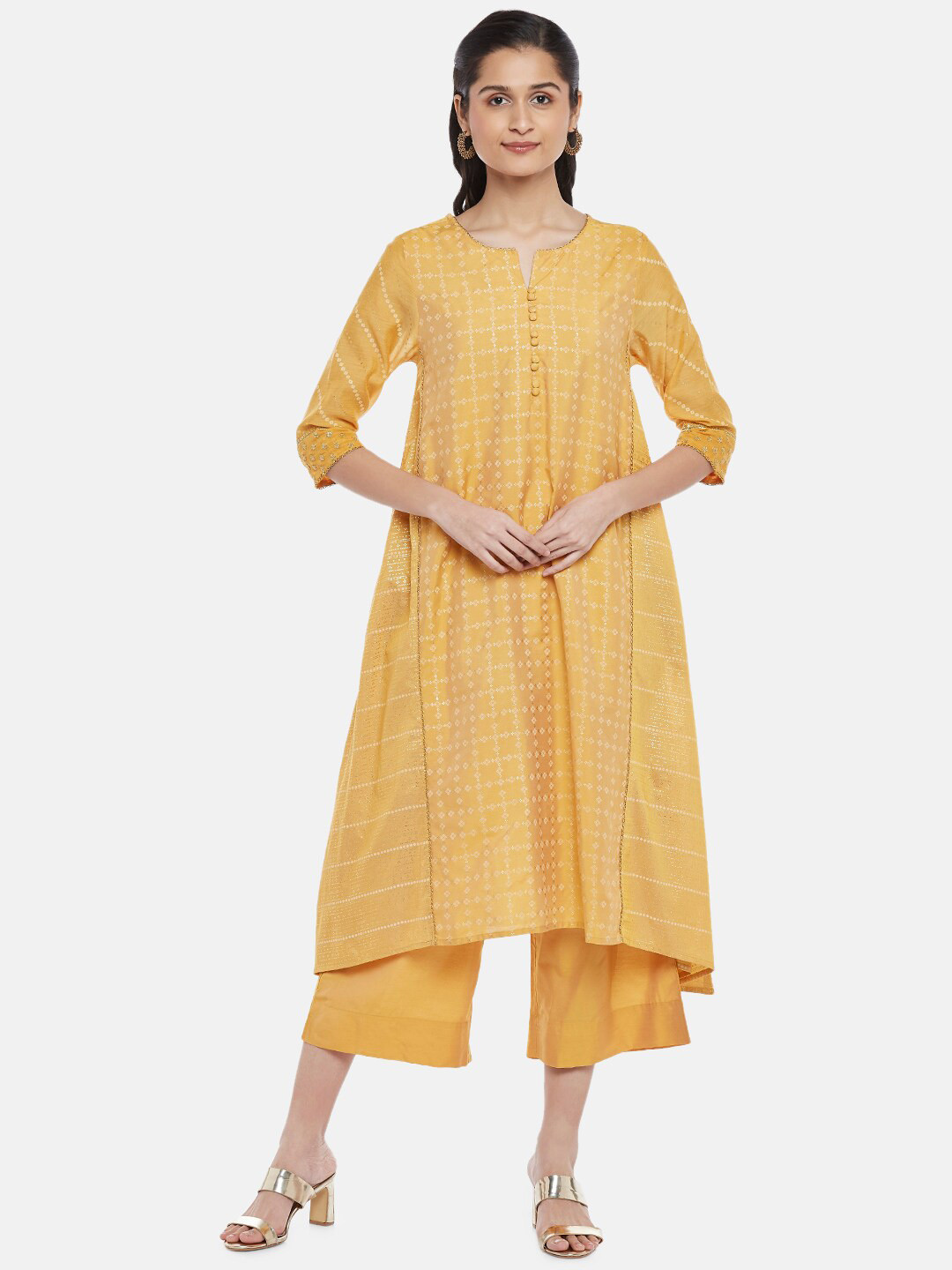 Buy RANGMANCH BY PANTALOONS Women Mustard Yellow Embroidered Panelled
