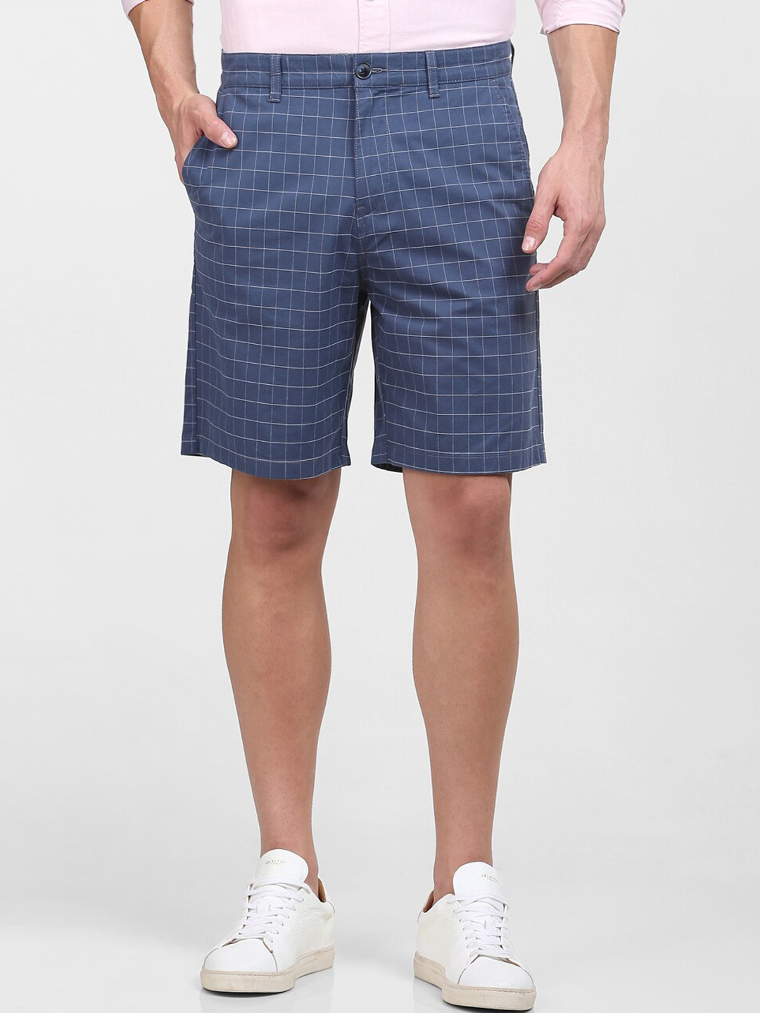 Buy SELECTED Men Blue Regular Fit Checked Organic Cotton Shorts