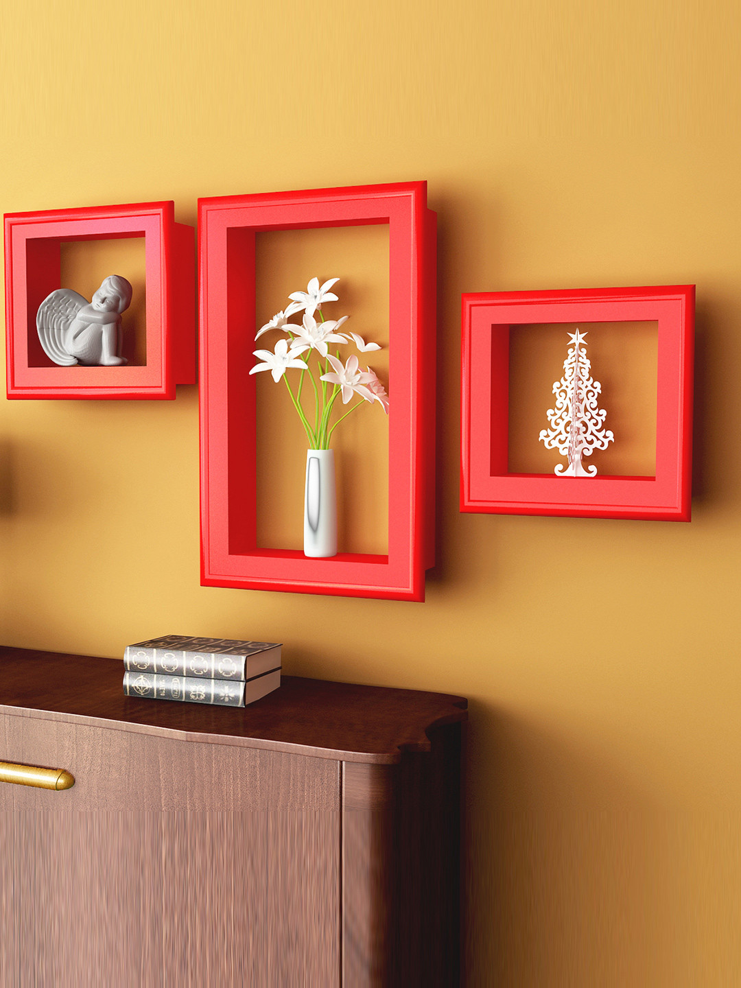 Buy Home Sparkle Set Of 3 Red Wall Shelves Wall Shelves for Unisex