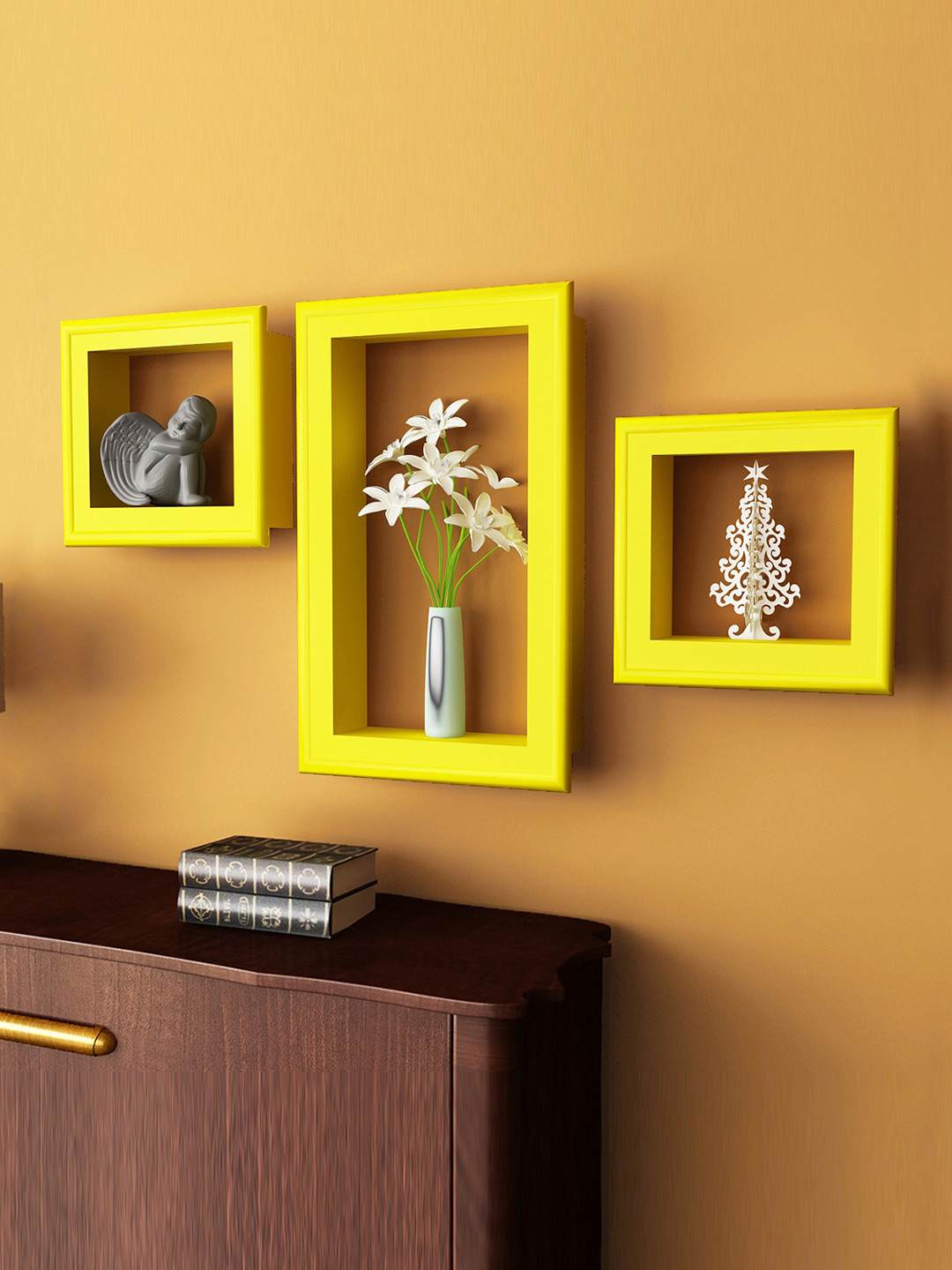 Buy Home Sparkle Set Of 3 Yellow Wall Shelves Wall Shelves for Unisex 1753655 Myntra