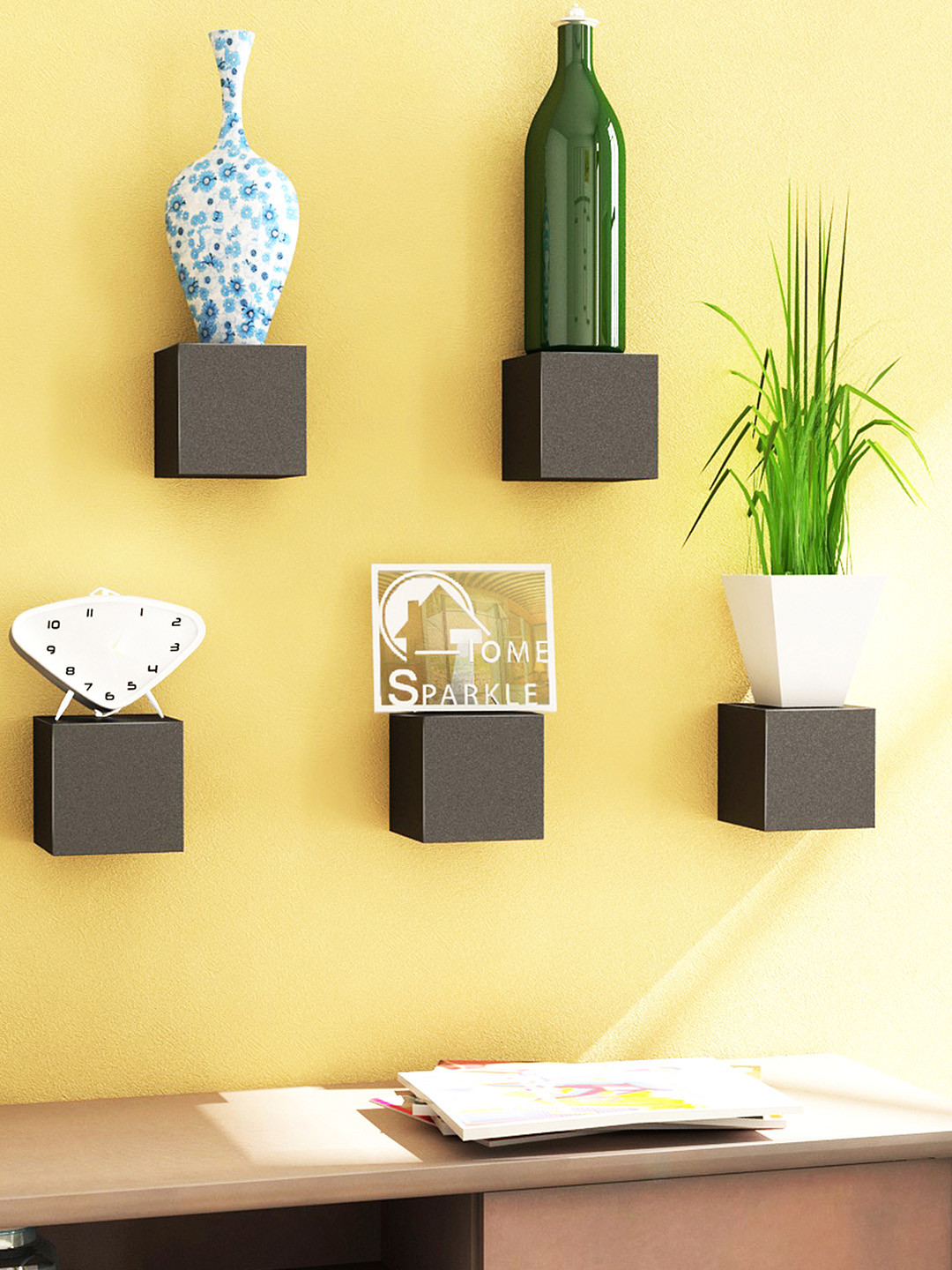 Buy Home Sparkle Set Of 5 Black Wall Shelves Wall Shelves for Unisex