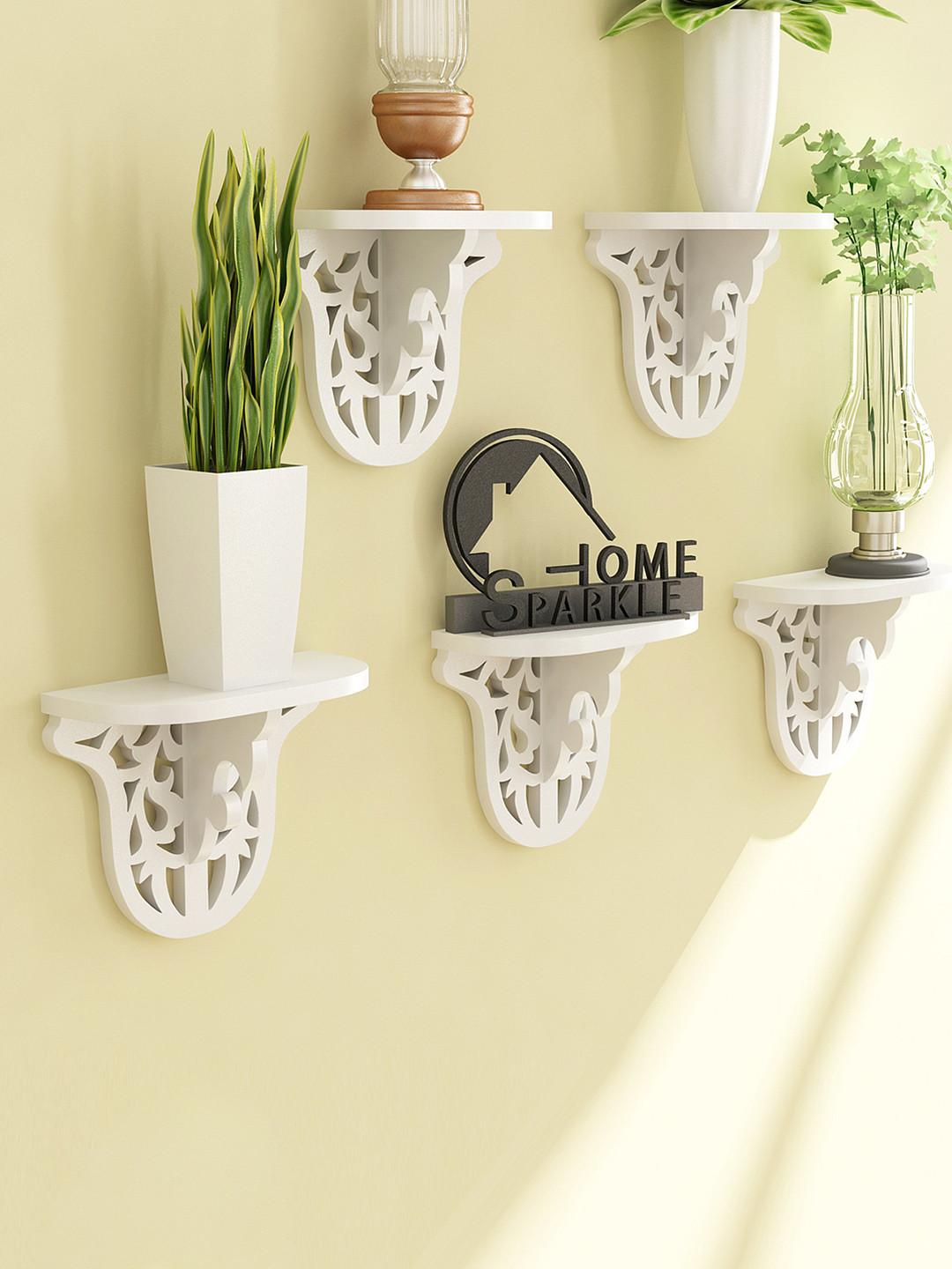 Buy Home Sparkle Set Of 5 White Carved Wall Shelves Wall Shelves for