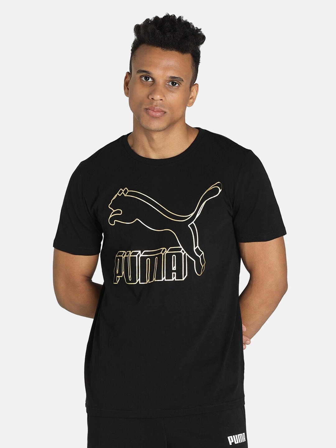 Buy Puma Men Black Brand Logo Printed Regular Fit Cotton T Shirt ...
