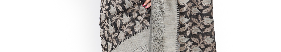 Buy Inddus Black & Grey Banarasi Net & Art Silk Traditional Saree ...