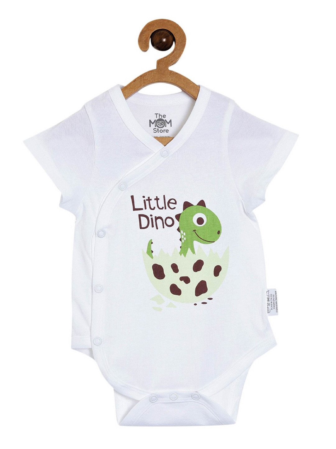 Buy The Mom Store White & Green Little Dino Pure Cotton Rompers ...