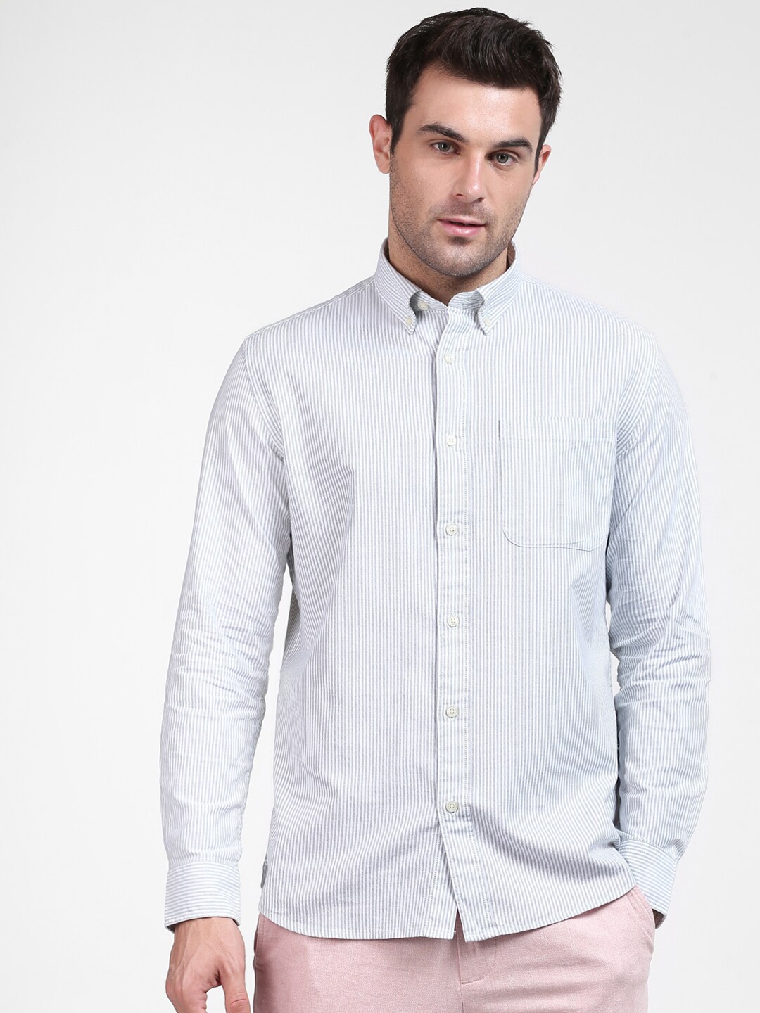 Buy SELECTED Men Grey Striped Organic Cotton Casual Shirt - Shirts for ...