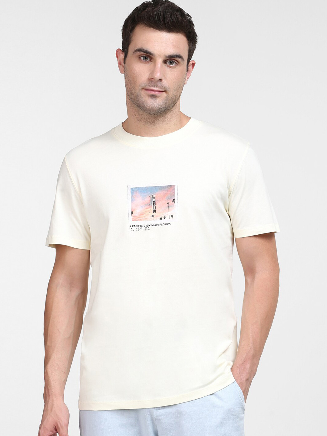 Buy SELECTED Men Yellow Printed Organic Cotton T Shirt Tshirts for